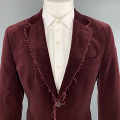 OLIVER SPENCER Burgundy Velvet Size 38 Frayed Hem Sport Coat