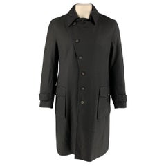 OLIVER SPENCER Size 44 Black Herringbone Wool Double Breasted Coat