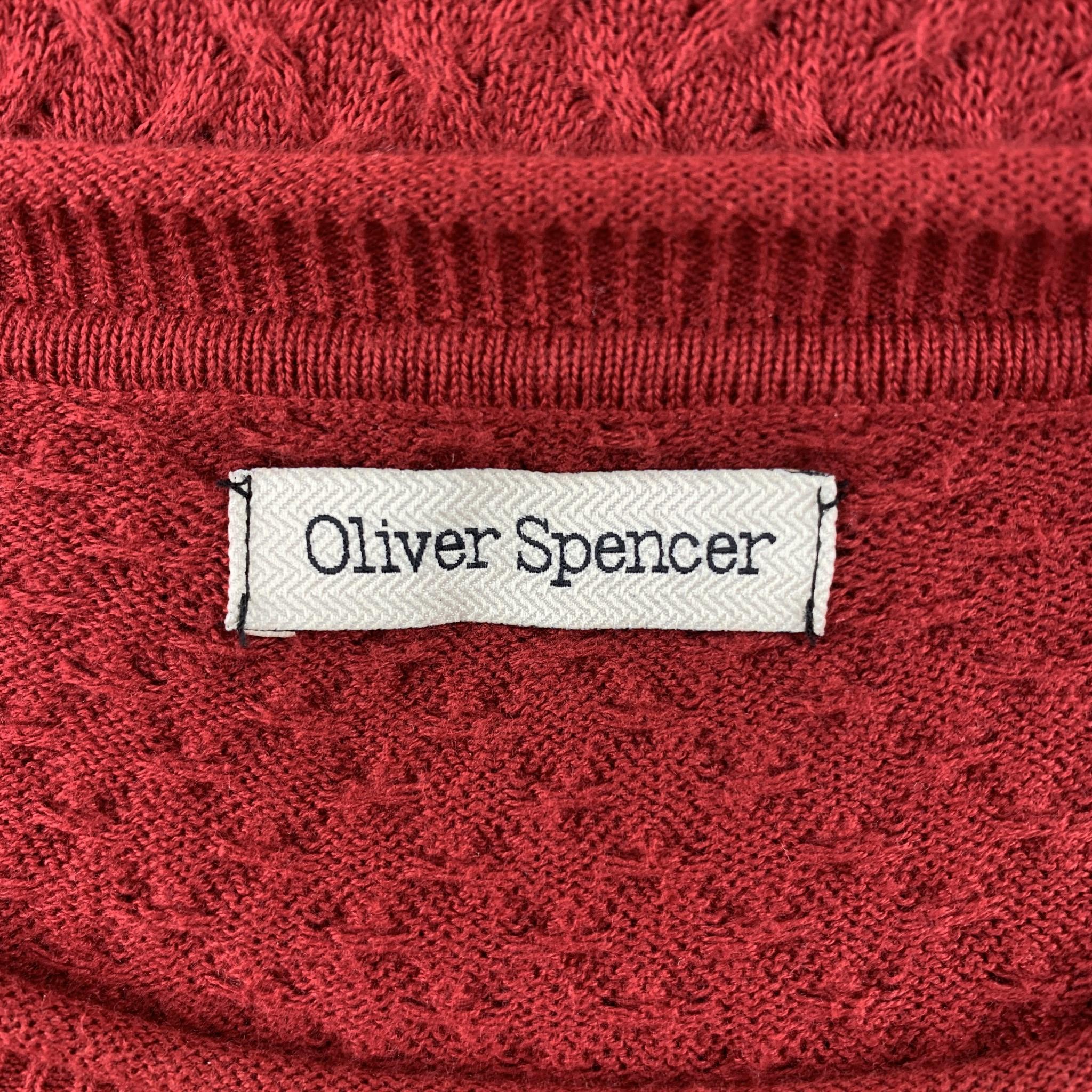 OLIVER SPENCER Size M Red Knitted Cotton Crew-Neck Pullover In Good Condition In San Francisco, CA