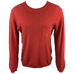 OLIVER SPENCER Size M Red Knitted Cotton Crew-Neck Pullover