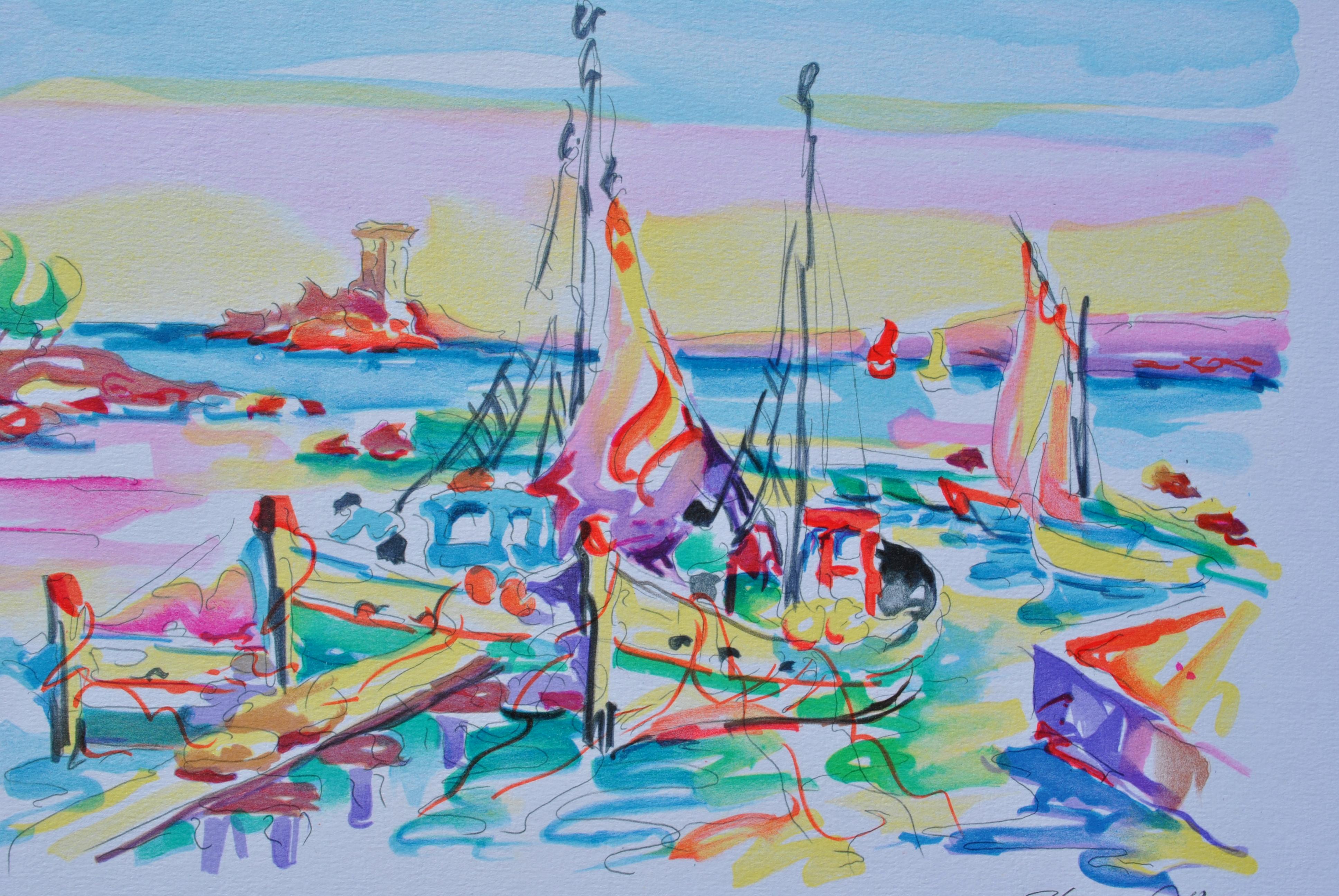 RIVIERA :  Fishermen at Cassis - Original Lithograph, HANDSIGNED & Ltd /250 - Print by Oliver ZLADKU