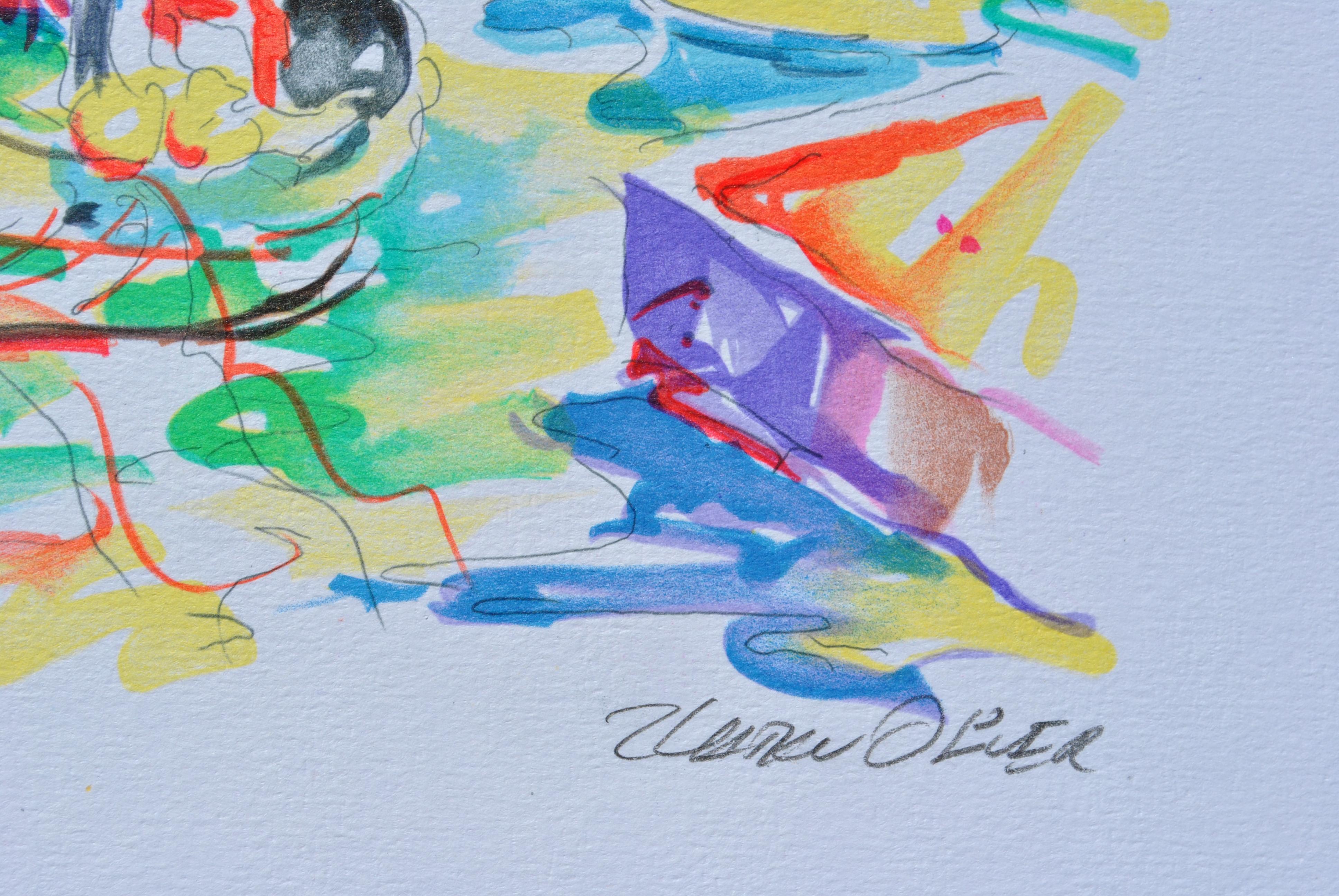 RIVIERA :  Fishermen at Cassis - Original Lithograph, HANDSIGNED & Ltd /250 - Modern Print by Oliver ZLADKU