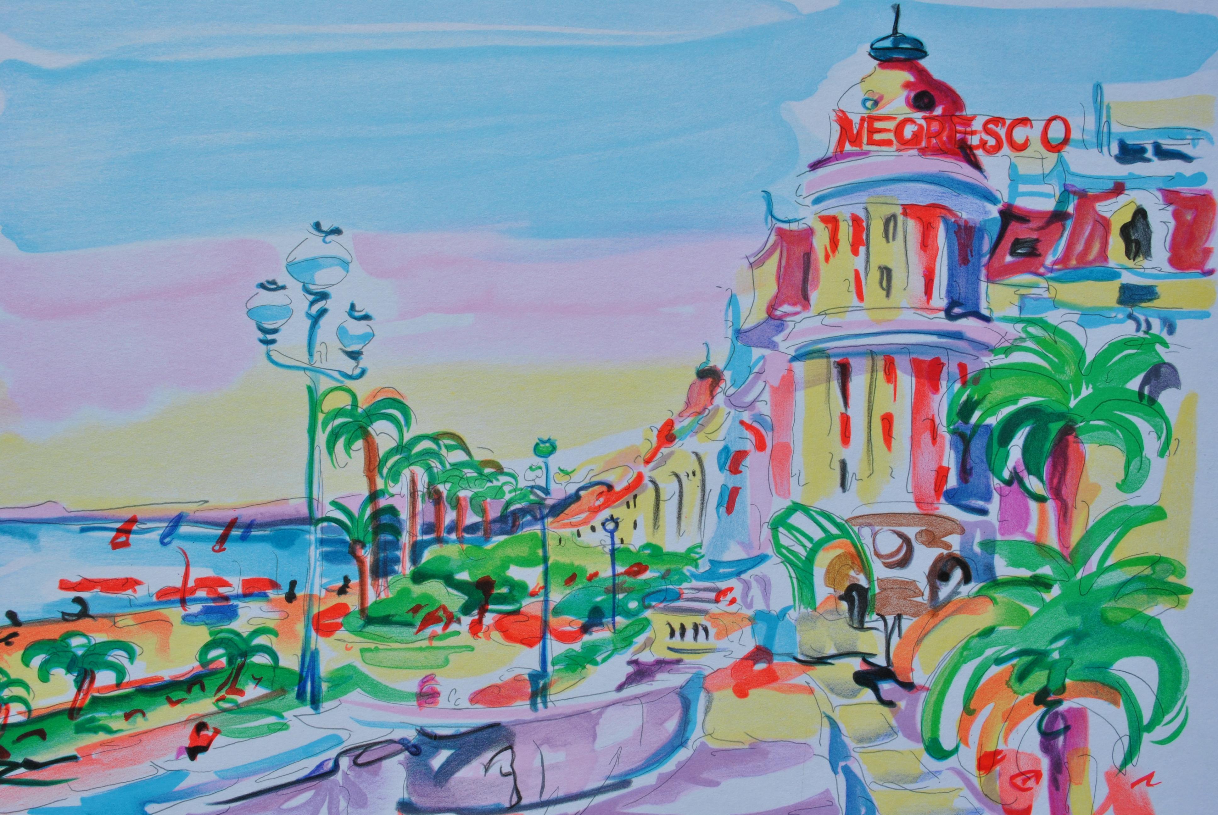 RIVIERA : Negresco Palace - Original Lithograph, HANDSIGNED & Ltd /250 - Print by Oliver ZLADKU
