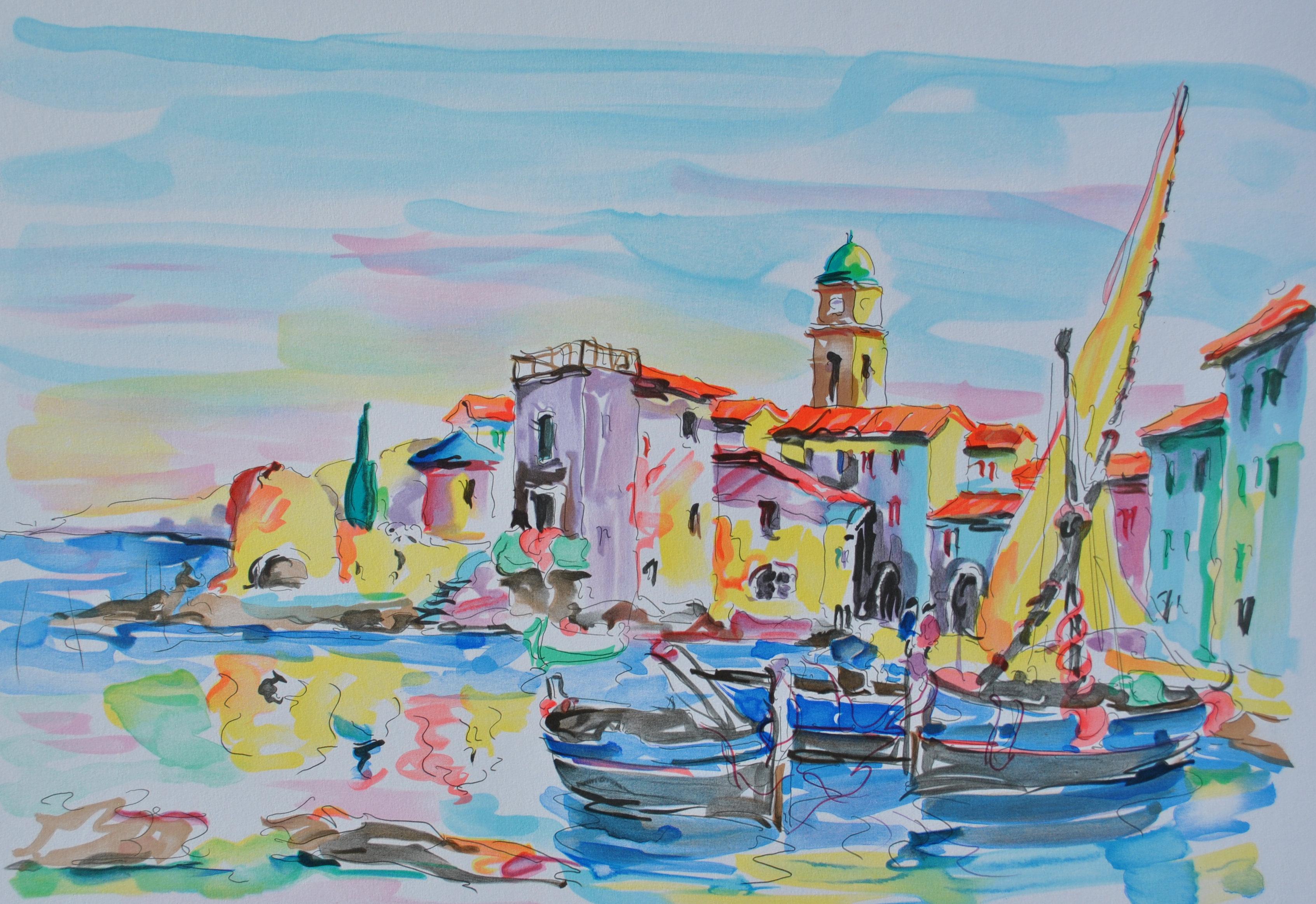 RIVIERA : Saint Tropez - Original Lithograph, HANDSIGNED & Ltd /600 - Print by Oliver ZLADKU