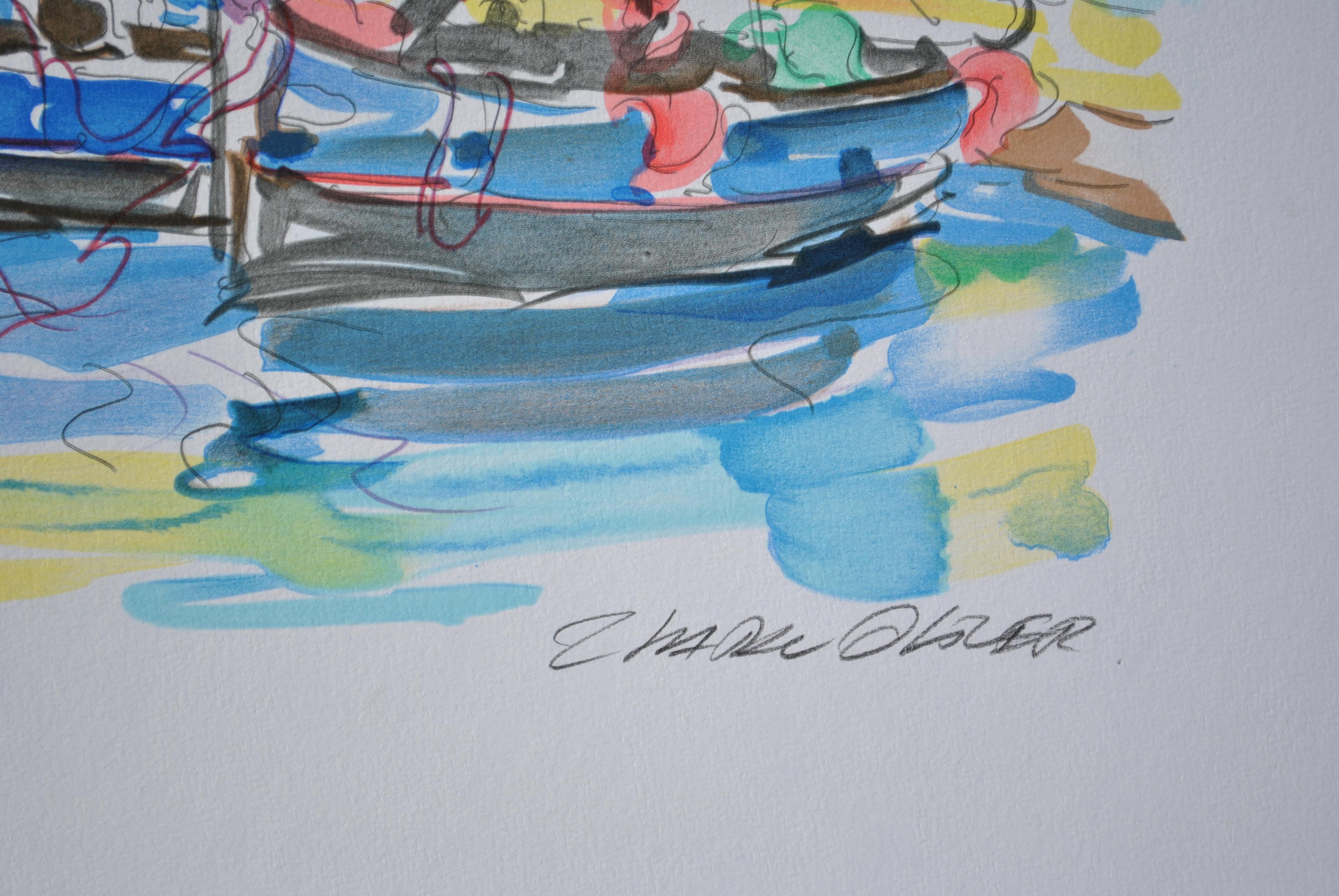 RIVIERA : Saint Tropez - Original Lithograph, HANDSIGNED & Ltd /600 - Modern Print by Oliver ZLADKU