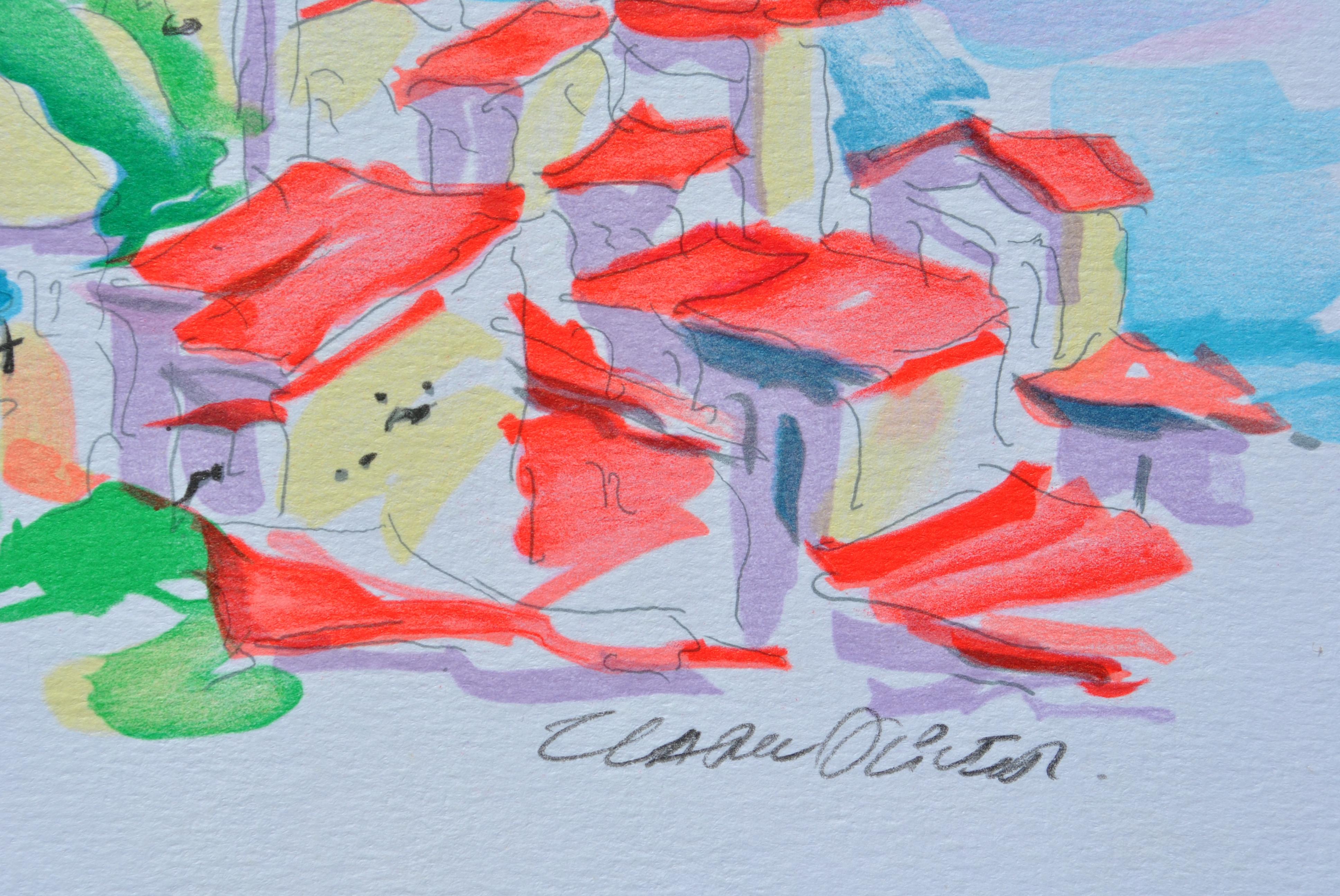 RIVIERA : Saint Tropez Village - Original Lithograph, HANDSIGNED & Ltd /250 - Modern Print by Oliver ZLADKU