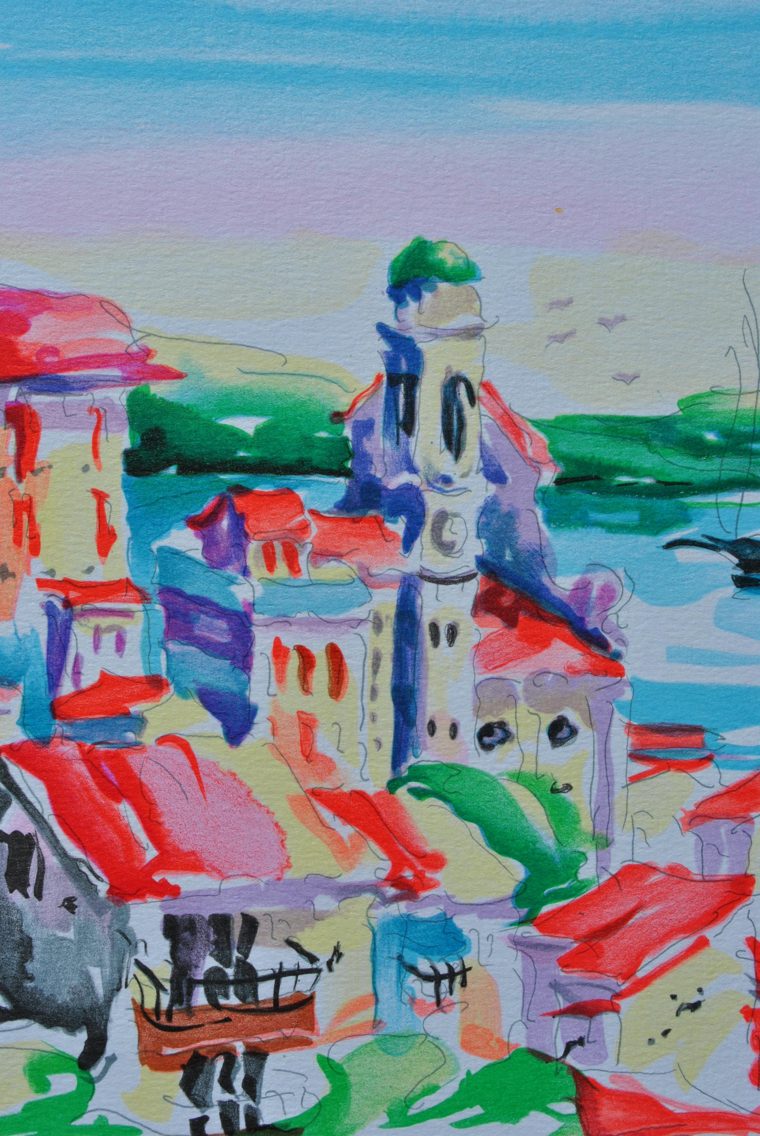 RIVIERA : Saint Tropez Village - Original Lithograph, HANDSIGNED & Ltd /250 For Sale 1