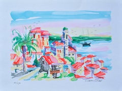 RIVIERA : Saint Tropez Village - Original Lithograph, HANDSIGNED & Ltd /250