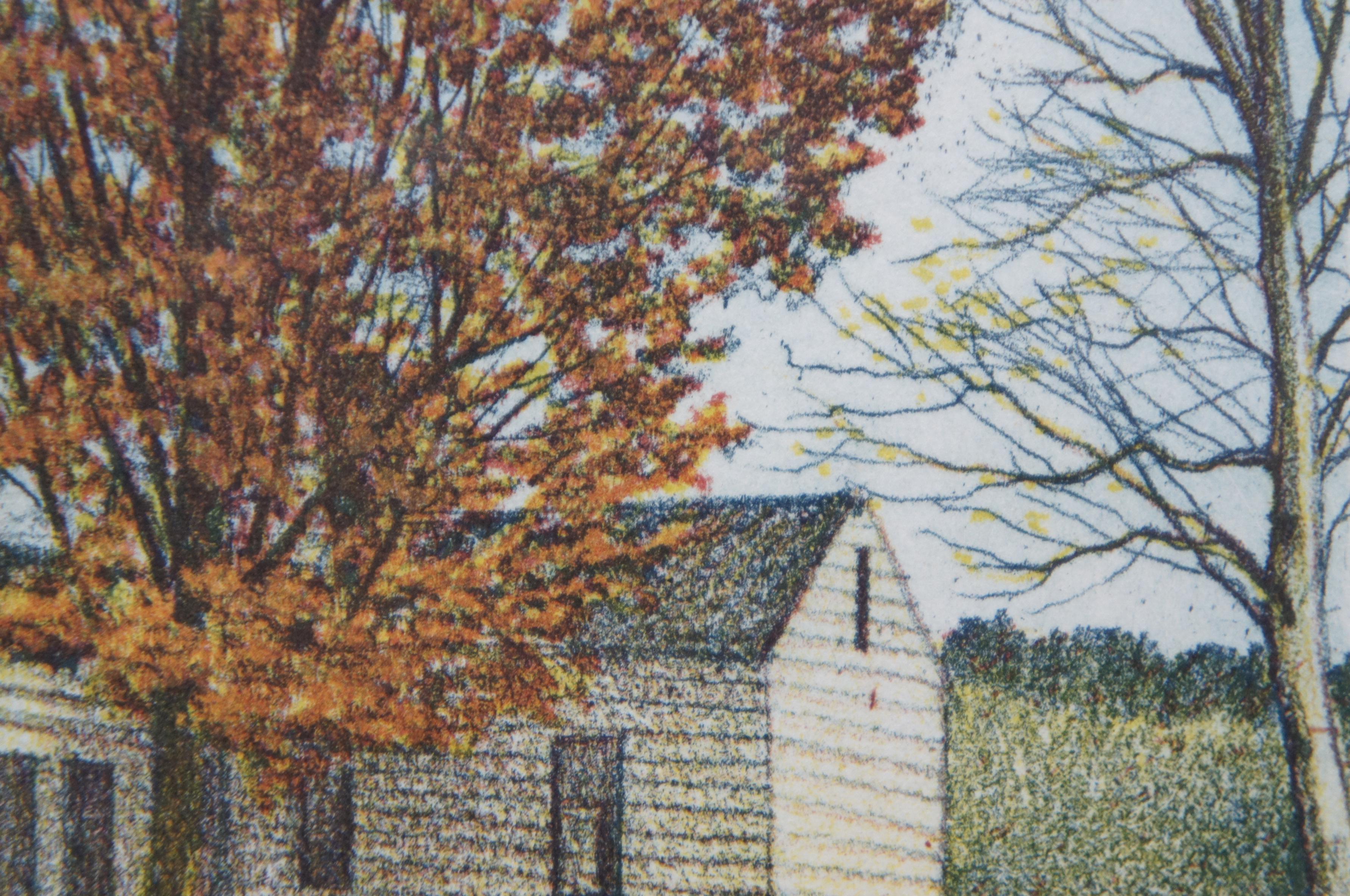 Olivero Masi Pencil Signed Autumn Landscape Etching Country Farmhouse Print 4