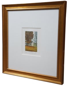 Olivero Masi Pencil Signed Autumn Landscape Etching Country Farmhouse Print