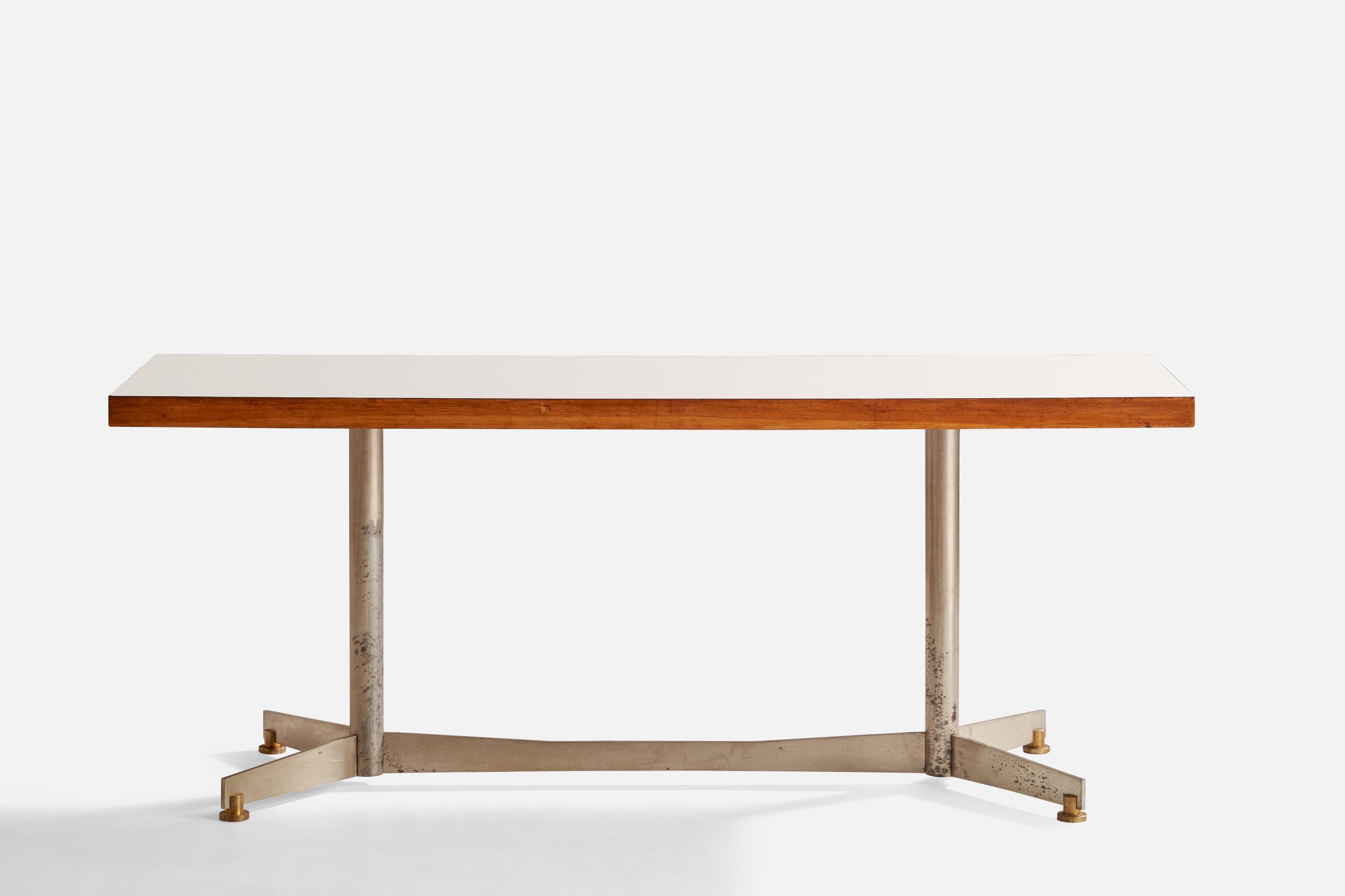 Olivetti, Consola, Nogal, Formica, Metal, Latón, Italia, Años 50 Moderno de mediados de siglo en venta