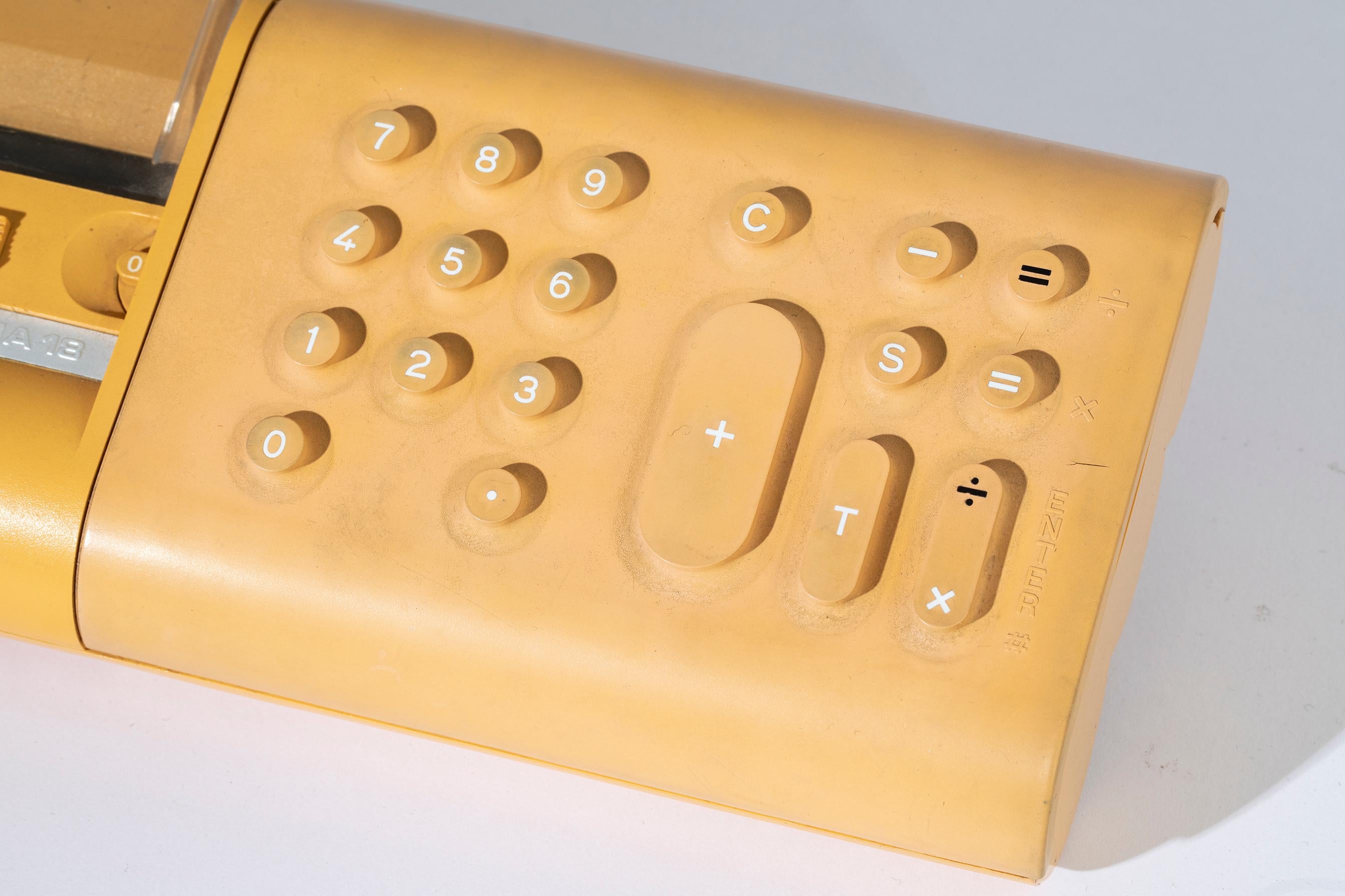The Divisumma 18 is a portable electronic calculator made by Olivetti in 1973 through which the company entered the portable electronics market. 
Thanks to the design of Mario Bellini, who enlisted the collaboration of Dario De Diana, Alessandro De
