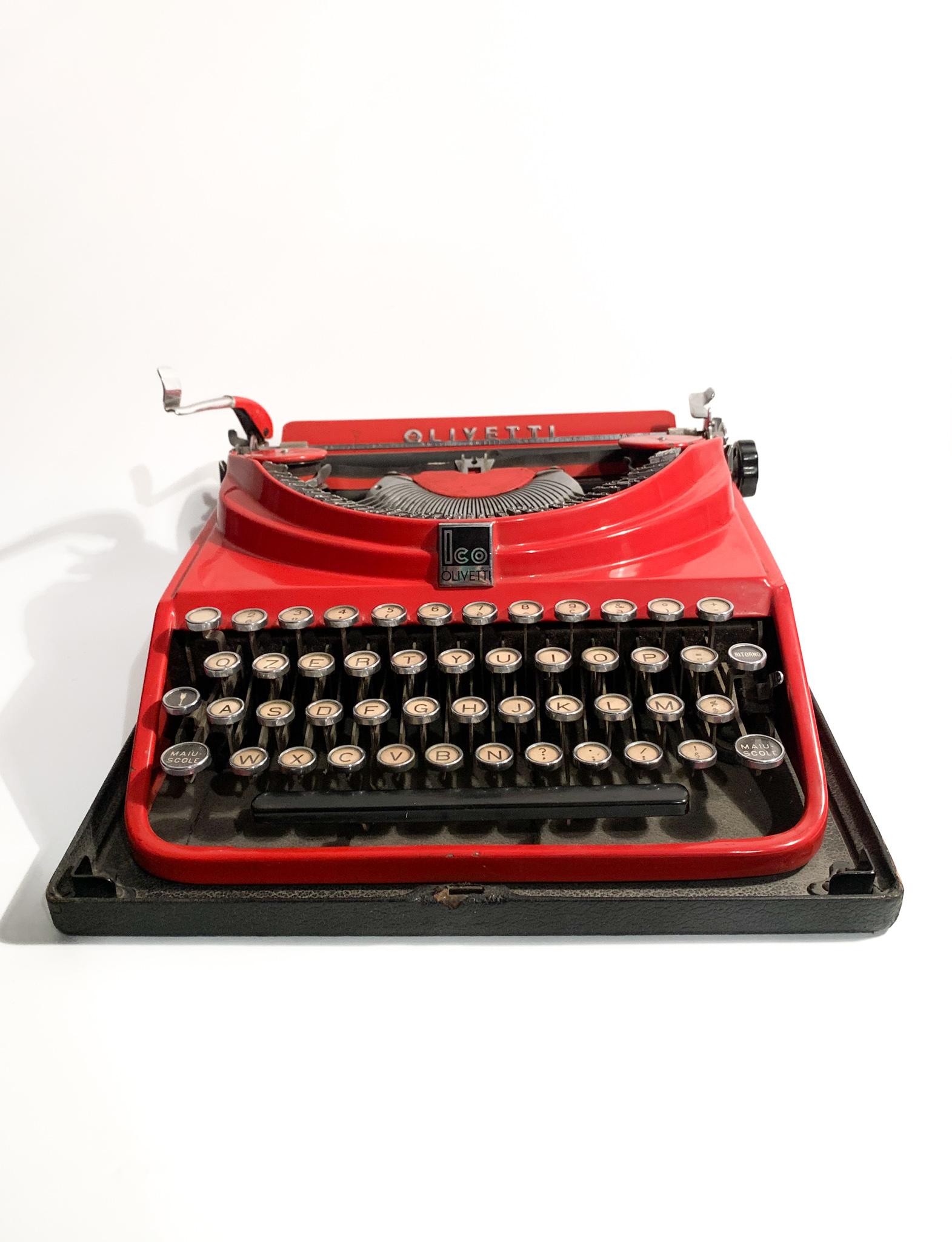 Art Deco Olivetti Red Portable Typewriter Model ICO from 1932