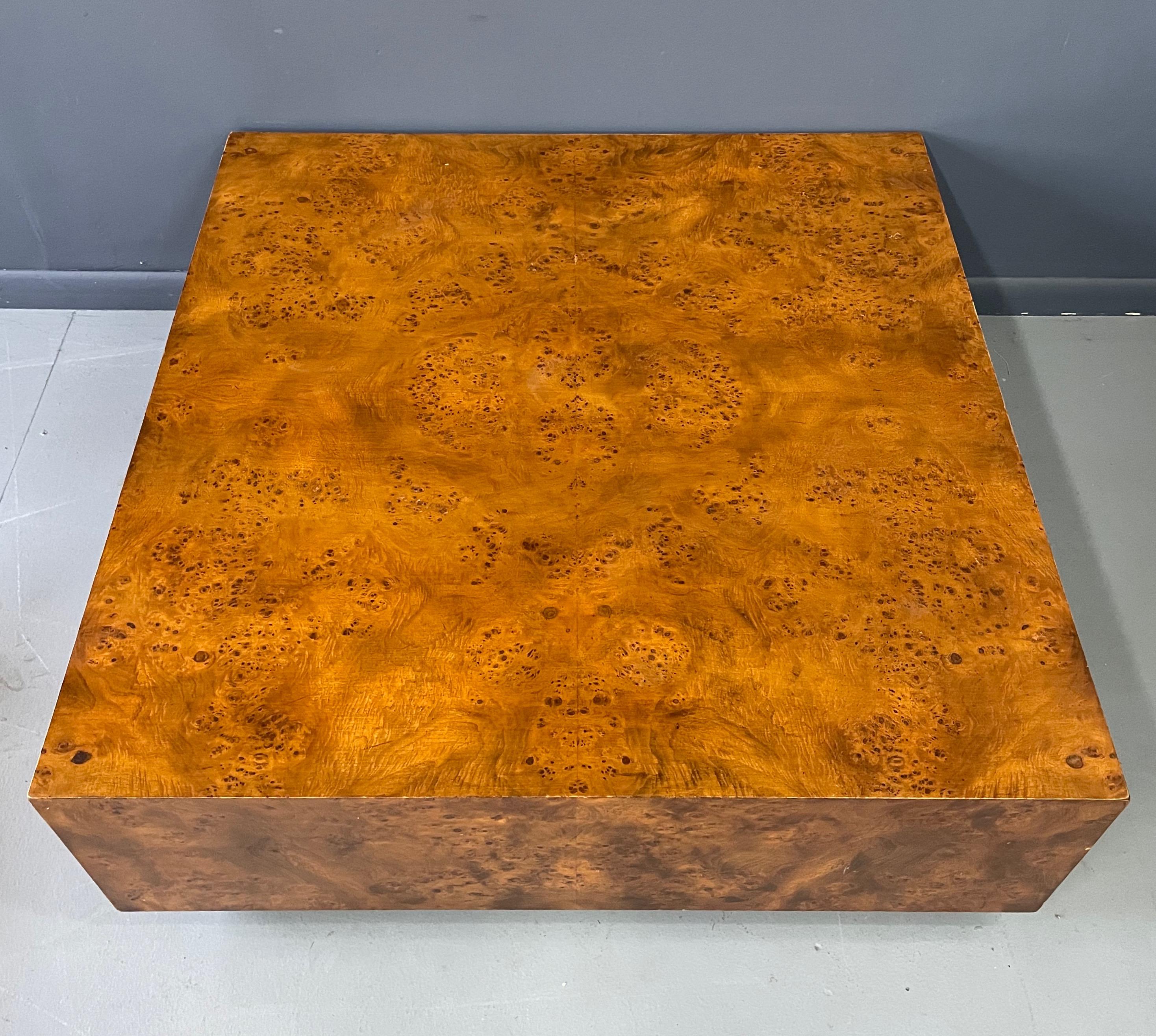 North American Olivewood Burl Square Cocktail Table in the Style of Milo Baughman Mid Century
