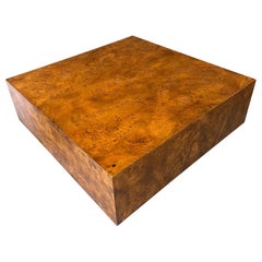 Olivewood Burl Square Cocktail Table in the Style of Milo Baughman Mid Century