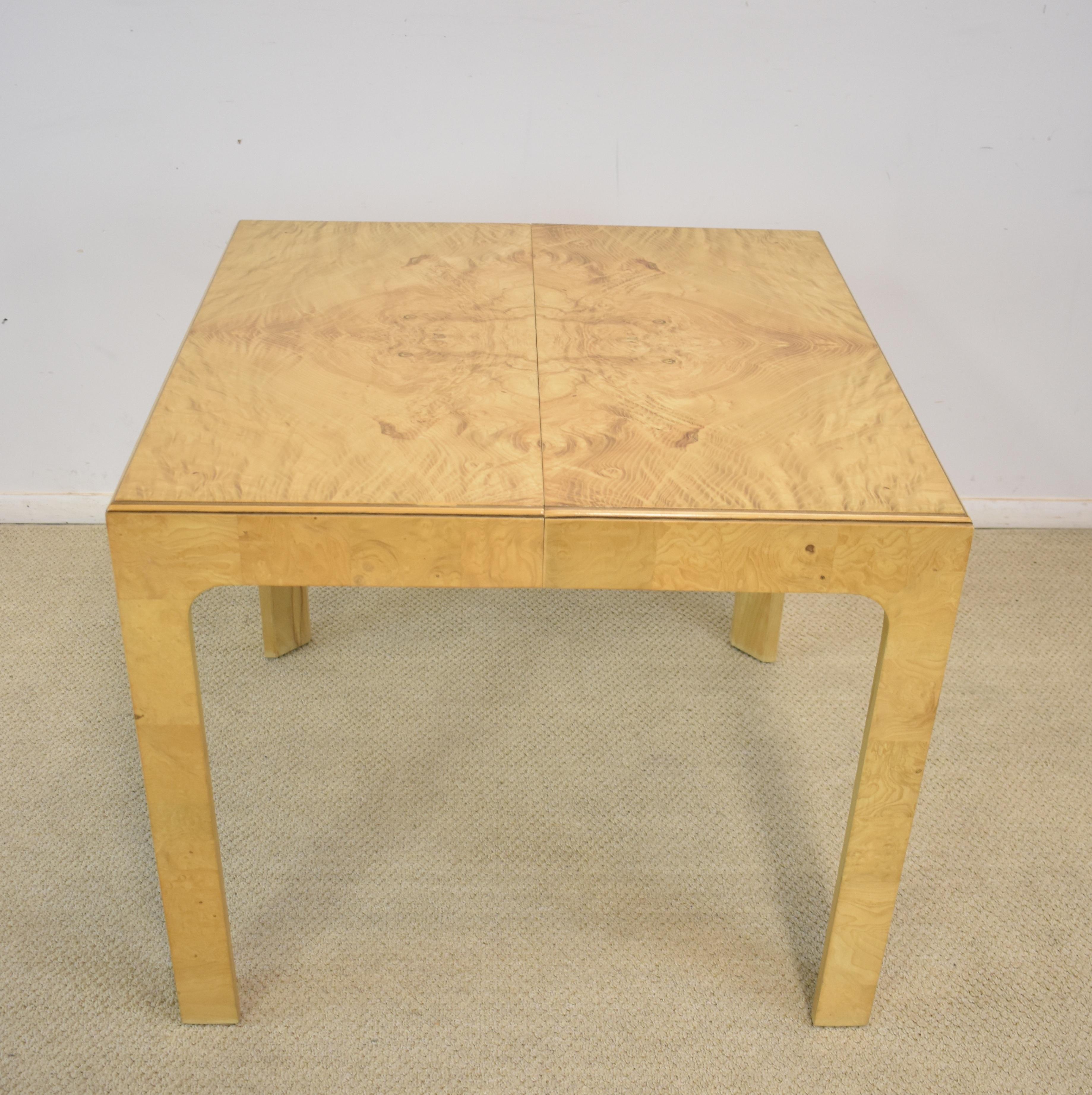 Clean straight lined modern game table in beautifully grained olivewood surface. One 20