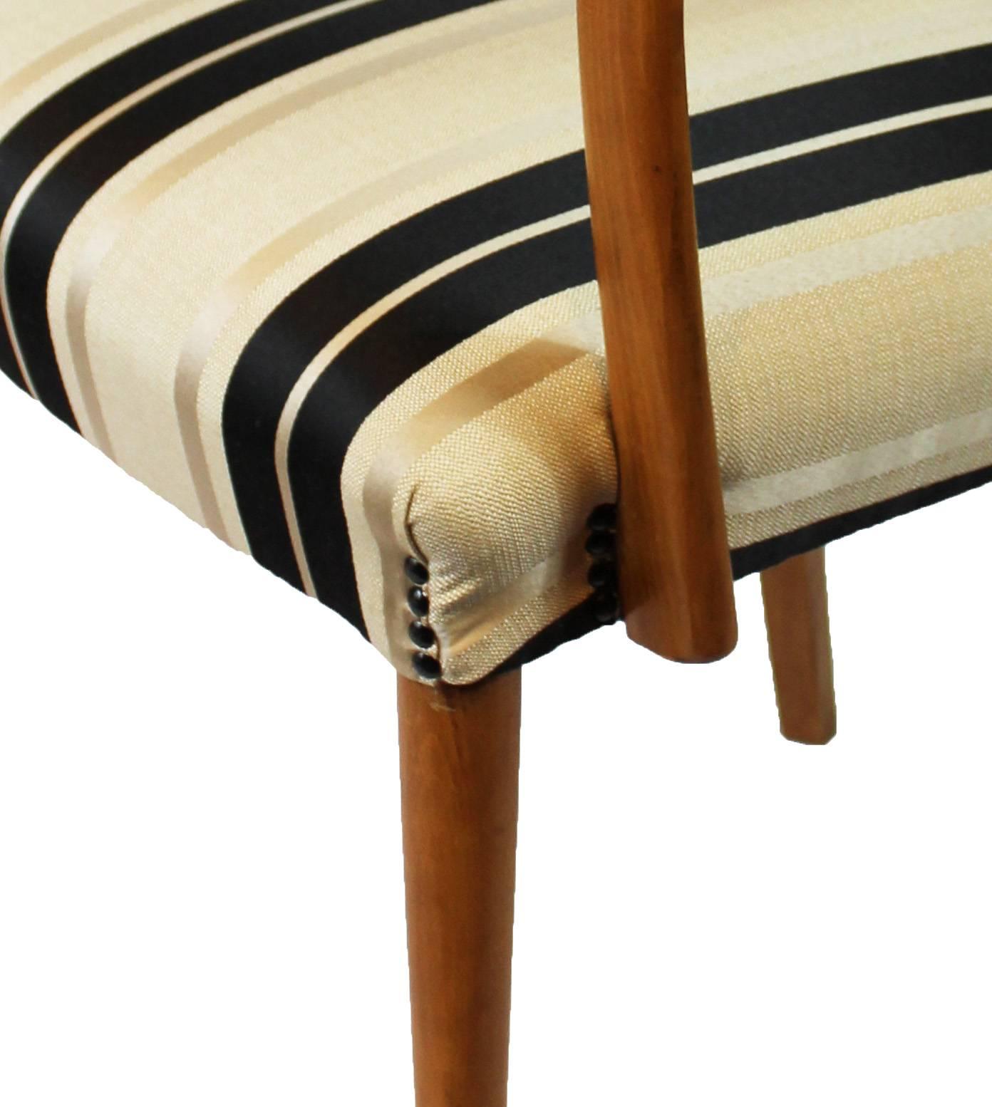 Mid-20th Century Olivewood Italian Desk Chair with Striped Jacquard Cushion, 1940s