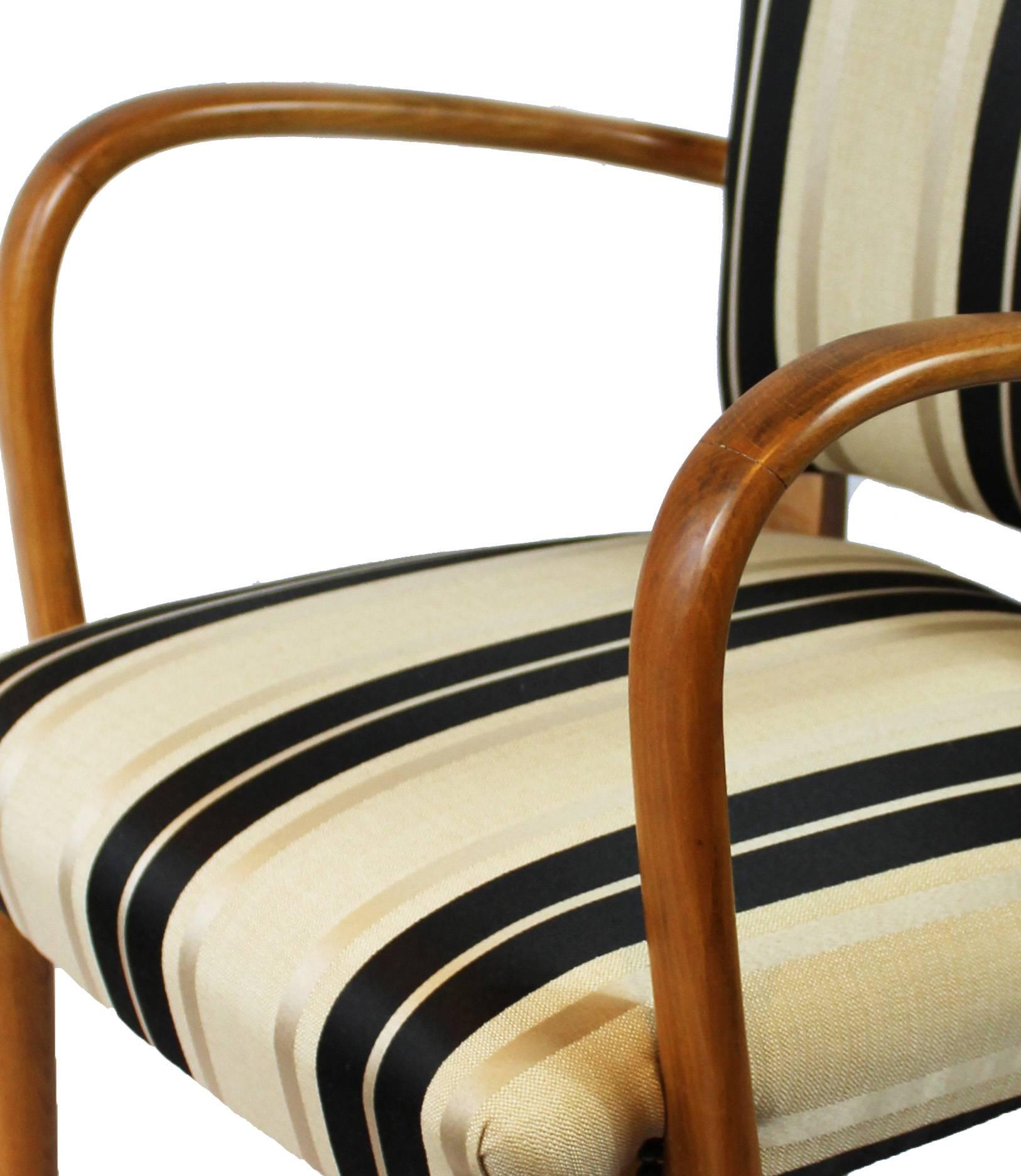 Olivewood Italian Desk Chair with Striped Jacquard Cushion, 1940s 1