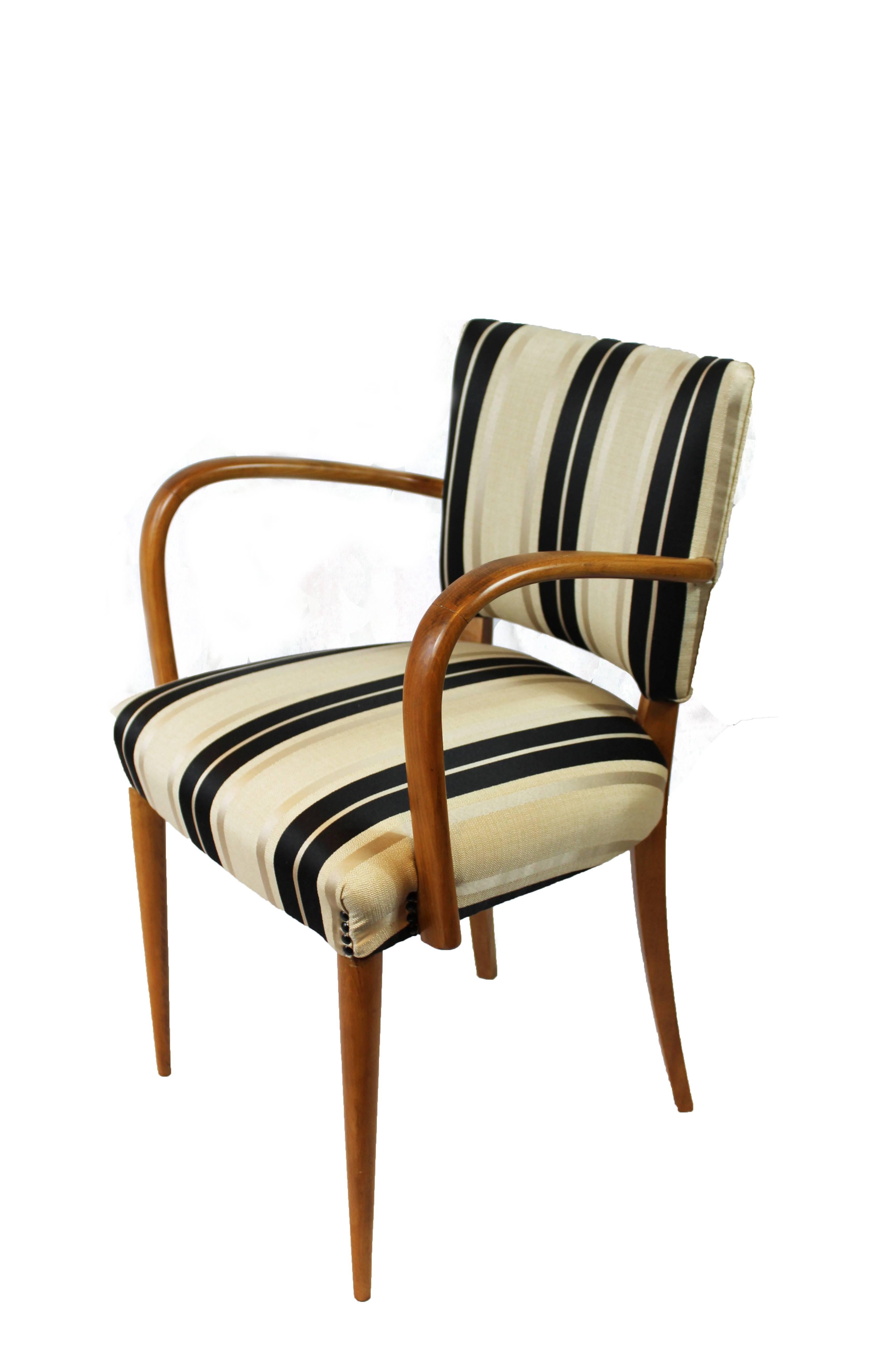 Olivewood Italian Desk Chair with Striped Jacquard Cushion, 1940s 2