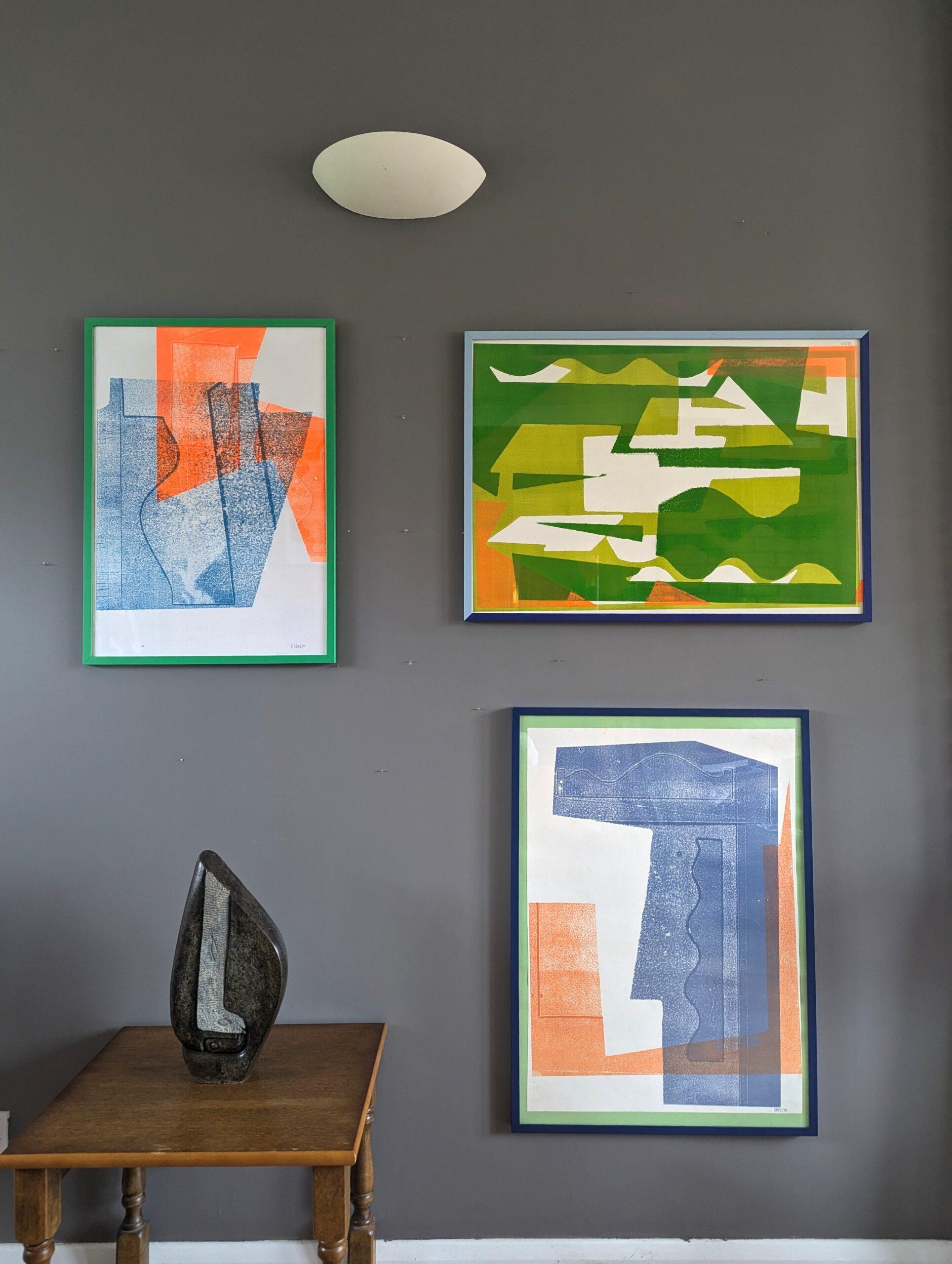 Monoprint astratto contemporaneo dell'artista britannica Olivia Bouzyk - Tutti gli angoli in vendita 2
