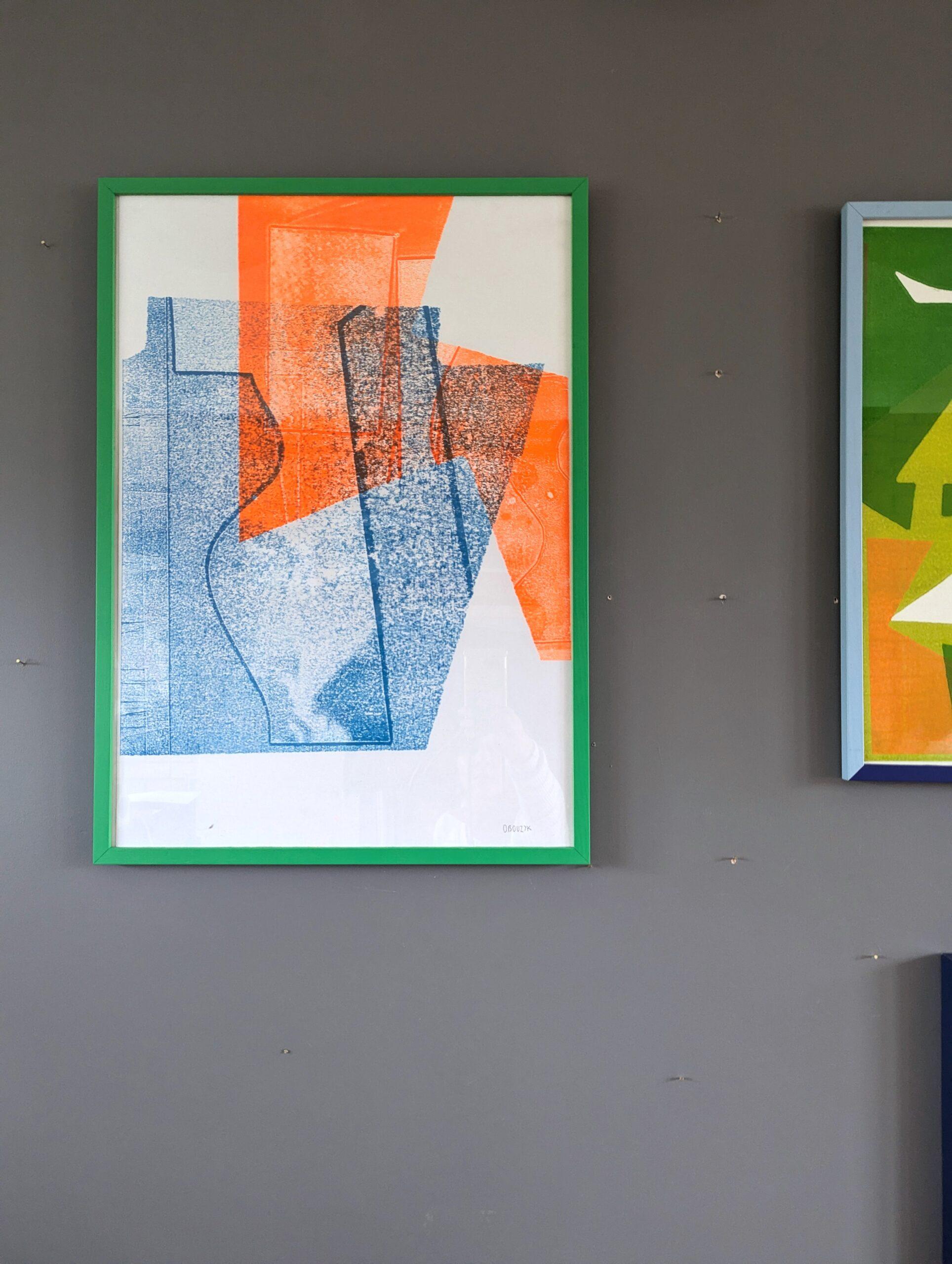 Monoprint astratto contemporaneo dell'artista britannica Olivia Bouzyk - Tutti gli angoli in vendita 3