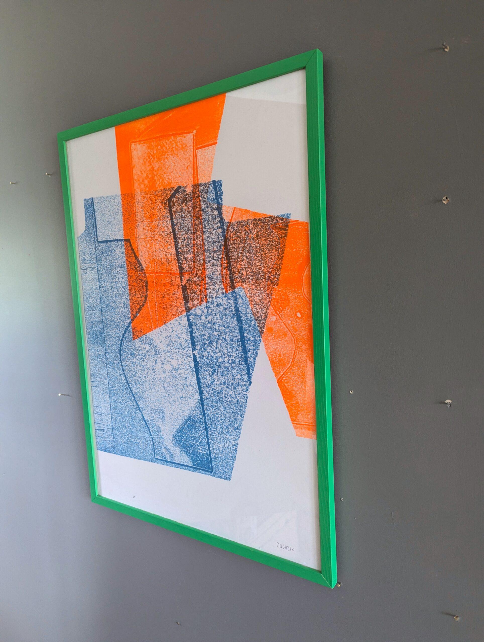 Monoprint astratto contemporaneo dell'artista britannica Olivia Bouzyk - Tutti gli angoli in vendita 5