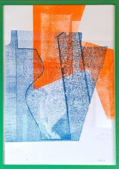 Monoprint astratto contemporaneo dell'artista britannica Olivia Bouzyk - Tutti gli angoli