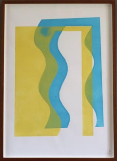 Monoprint astratto contemporaneo dell'artista britannica Olivia Bouzyk - Acqua