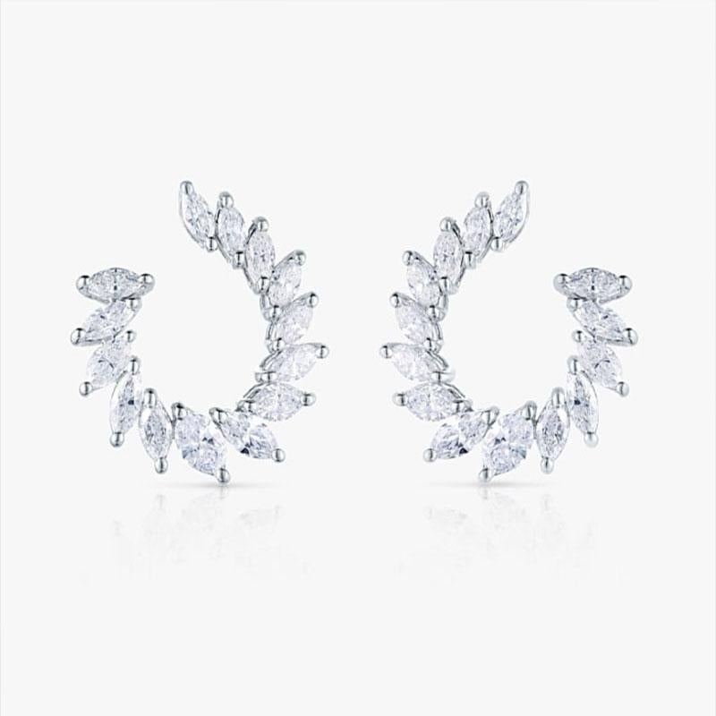 Modern 28 Diamonds Moonlit Circular 18K White Gold Marquise Earrings For Sale