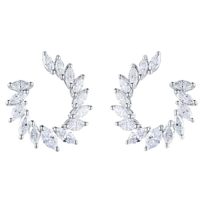 28 Diamonds Moonlit Circular 18K White Gold Marquise Earrings For Sale