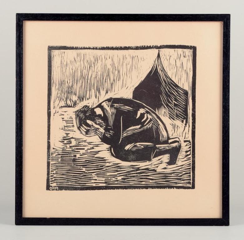 Moderno Olivia Holm-Møller, artista danese. Xilografia su carta. 