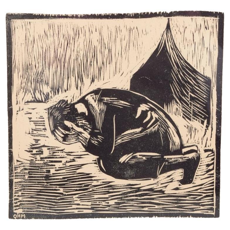 Olivia Holm-Møller, artista danese. Xilografia su carta. "La storia di Giona" in vendita