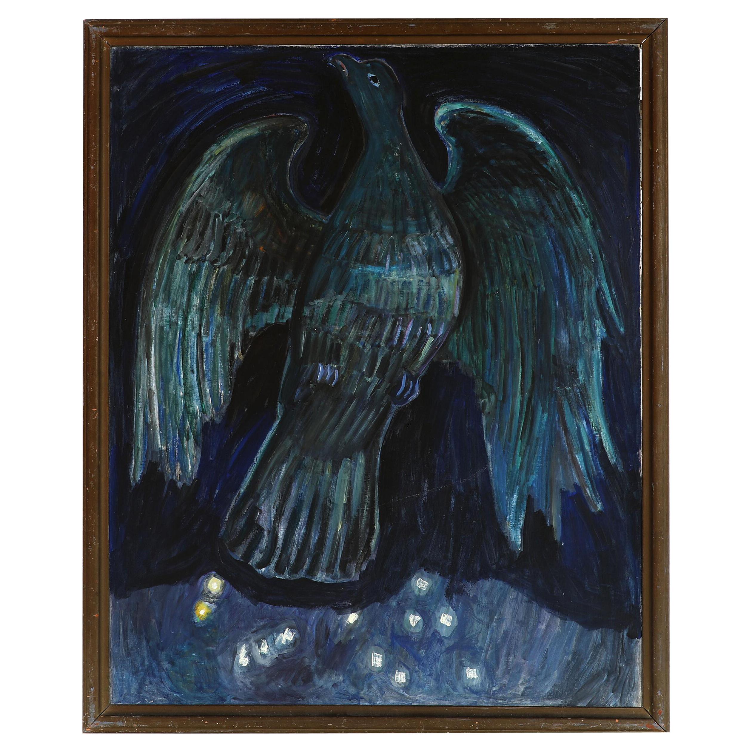 Olivia Holm Møller Oil Painting "Blue Bird", 1962