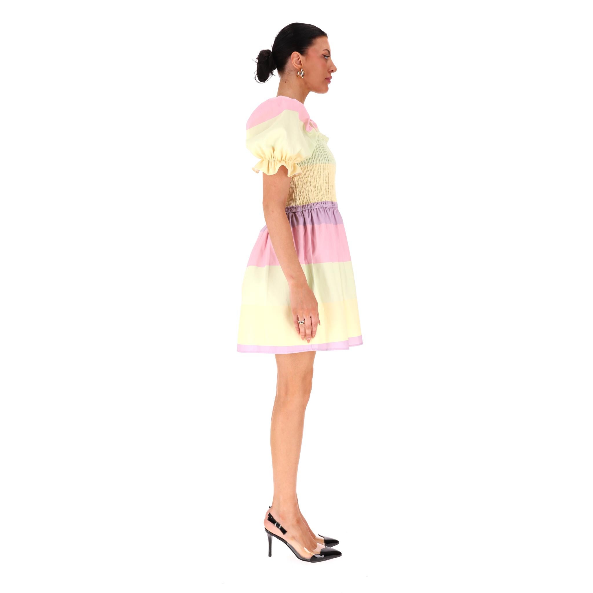 Blanc Olivia Rubin - Robe à rayures froncées à la ligne A en vente