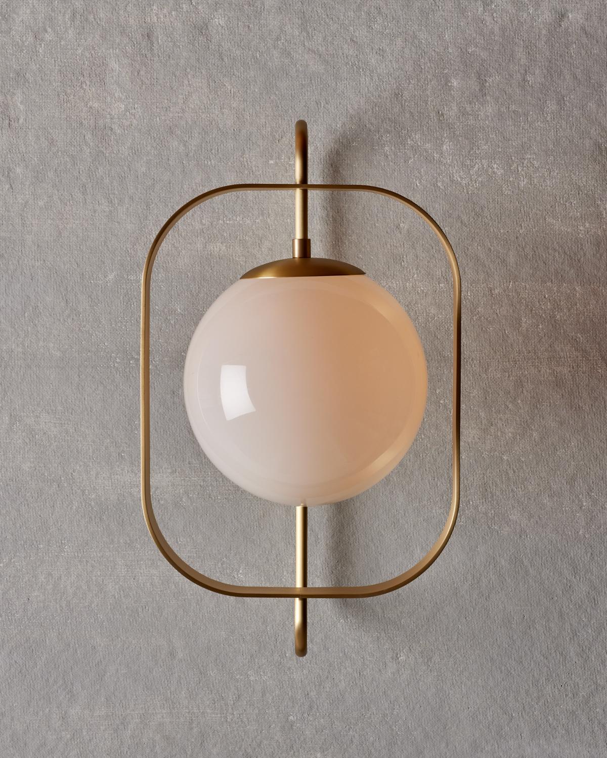 Modern Olivia Sconce - Brushed Satin Brass - Milk Glass For Sale