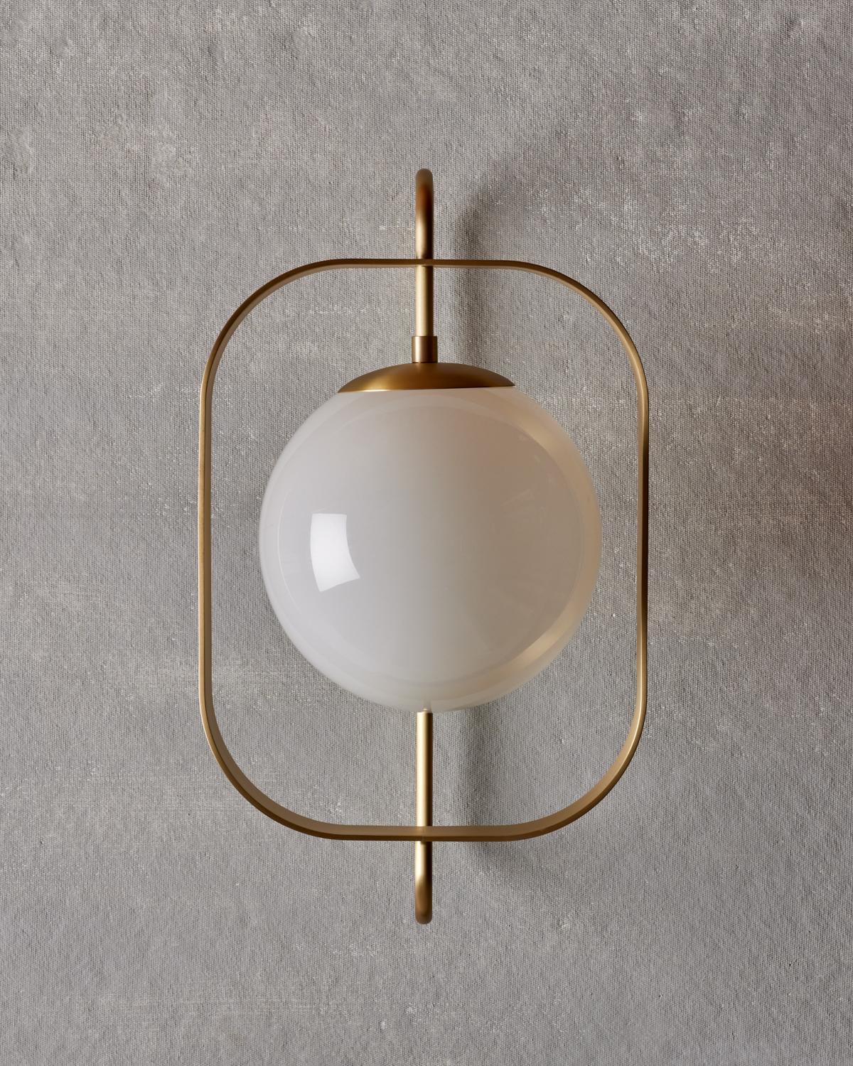 American Olivia Sconce - Brushed Satin Brass - Milk Glass For Sale