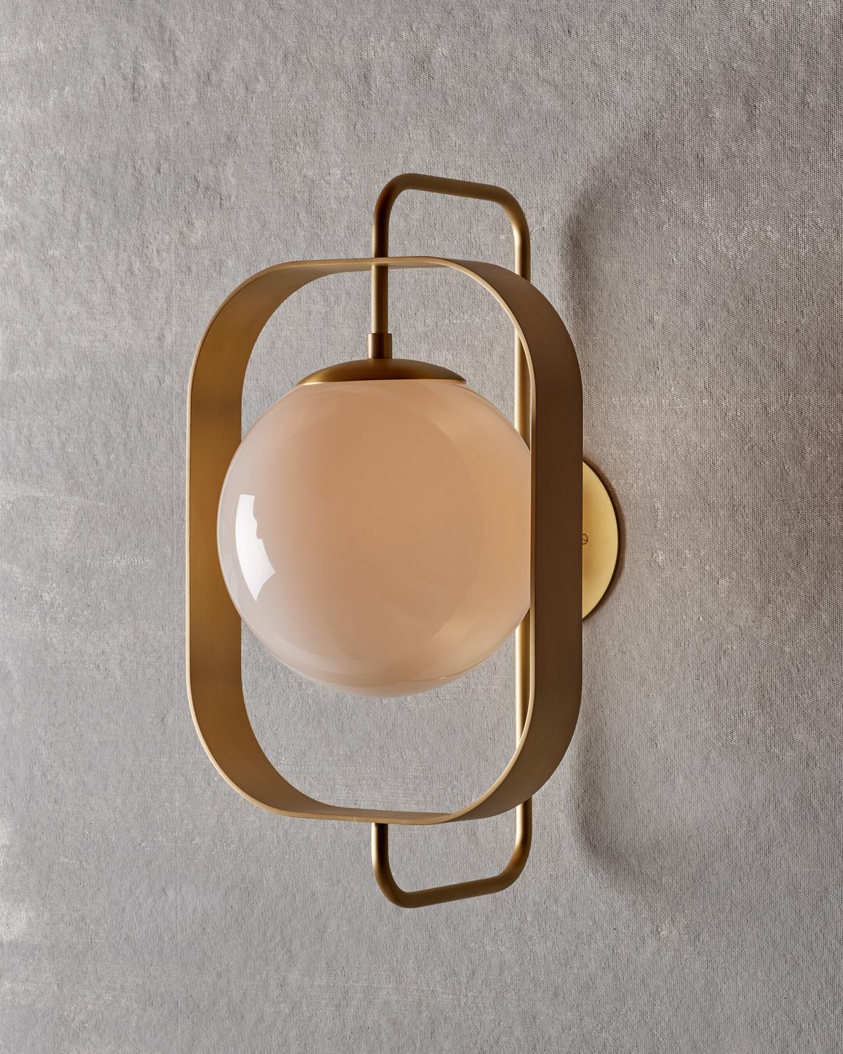 Hand-Crafted Olivia Sconce - Brushed Satin Brass - Milk Glass For Sale