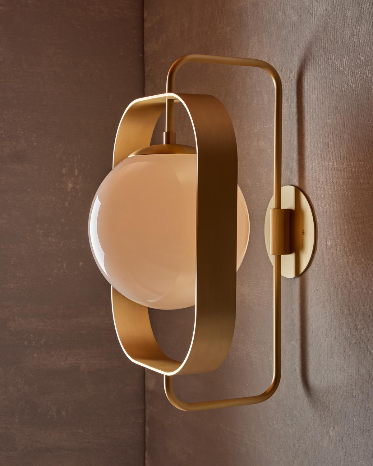 Contemporary Olivia Sconce - Brushed Satin Brass - Milk Glass For Sale