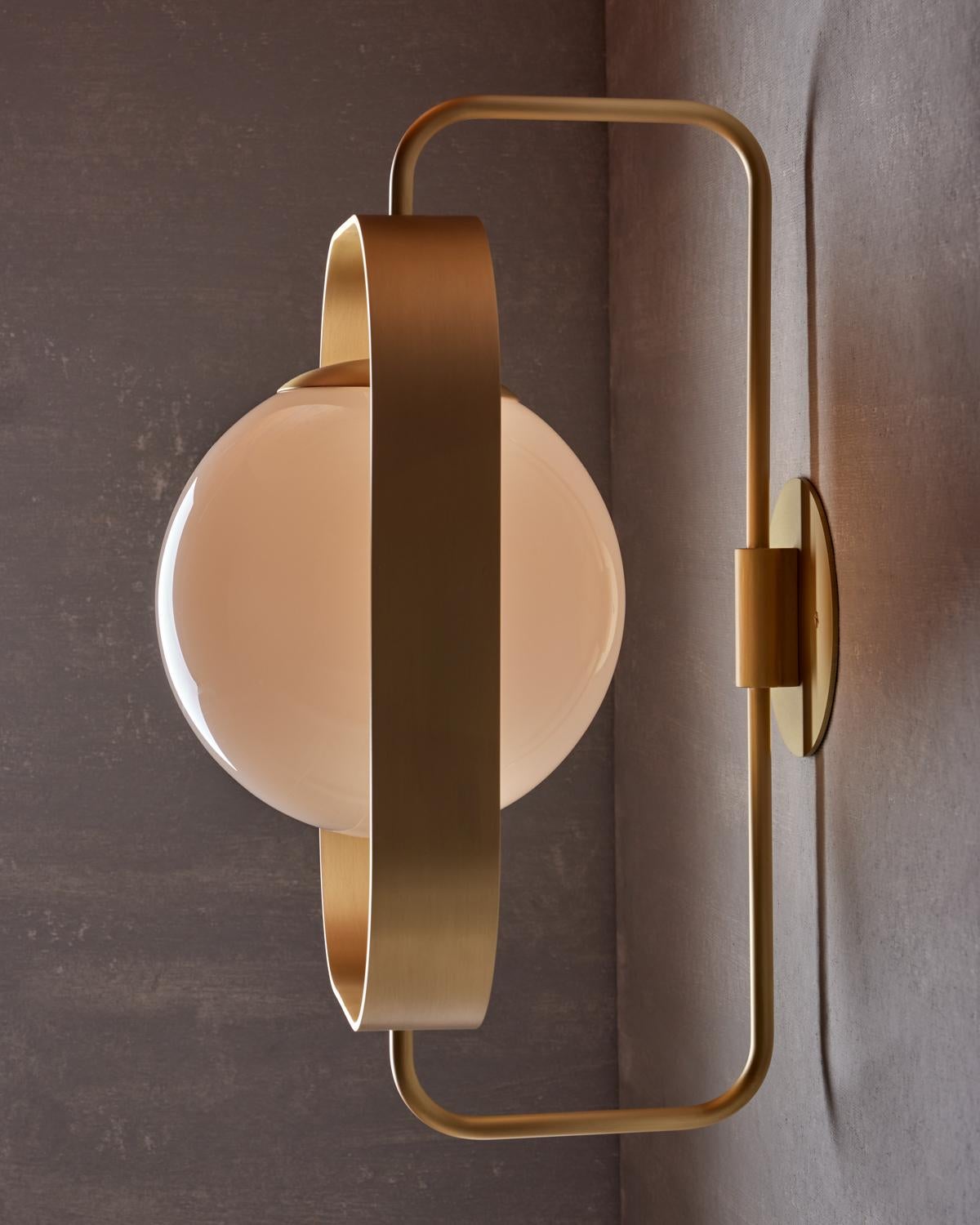 Olivia Sconce - Brushed Satin Brass - Milk Glass For Sale 1