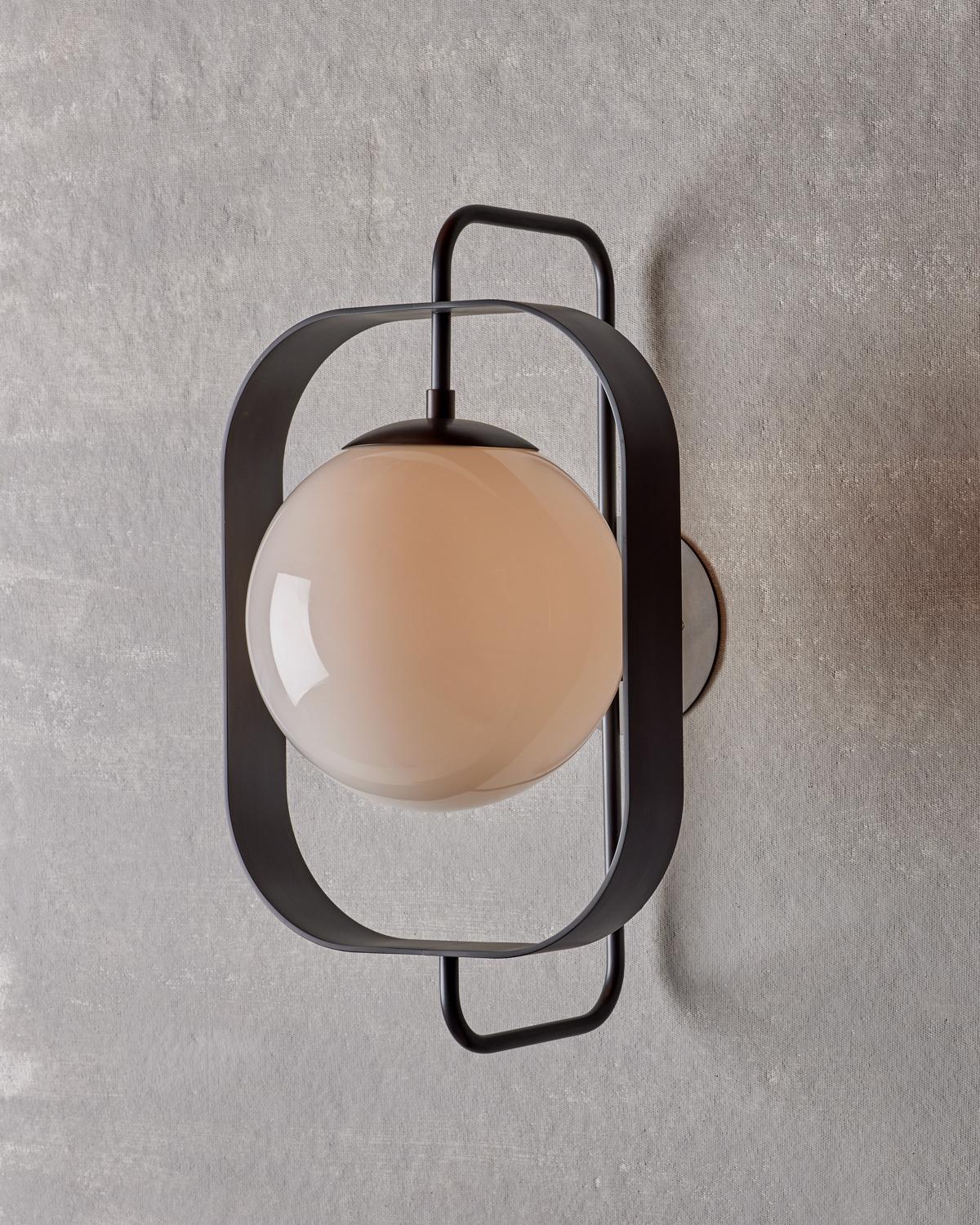 Modern Olivia Sconce - Oil Rubbed Brass - Milk Glass For Sale