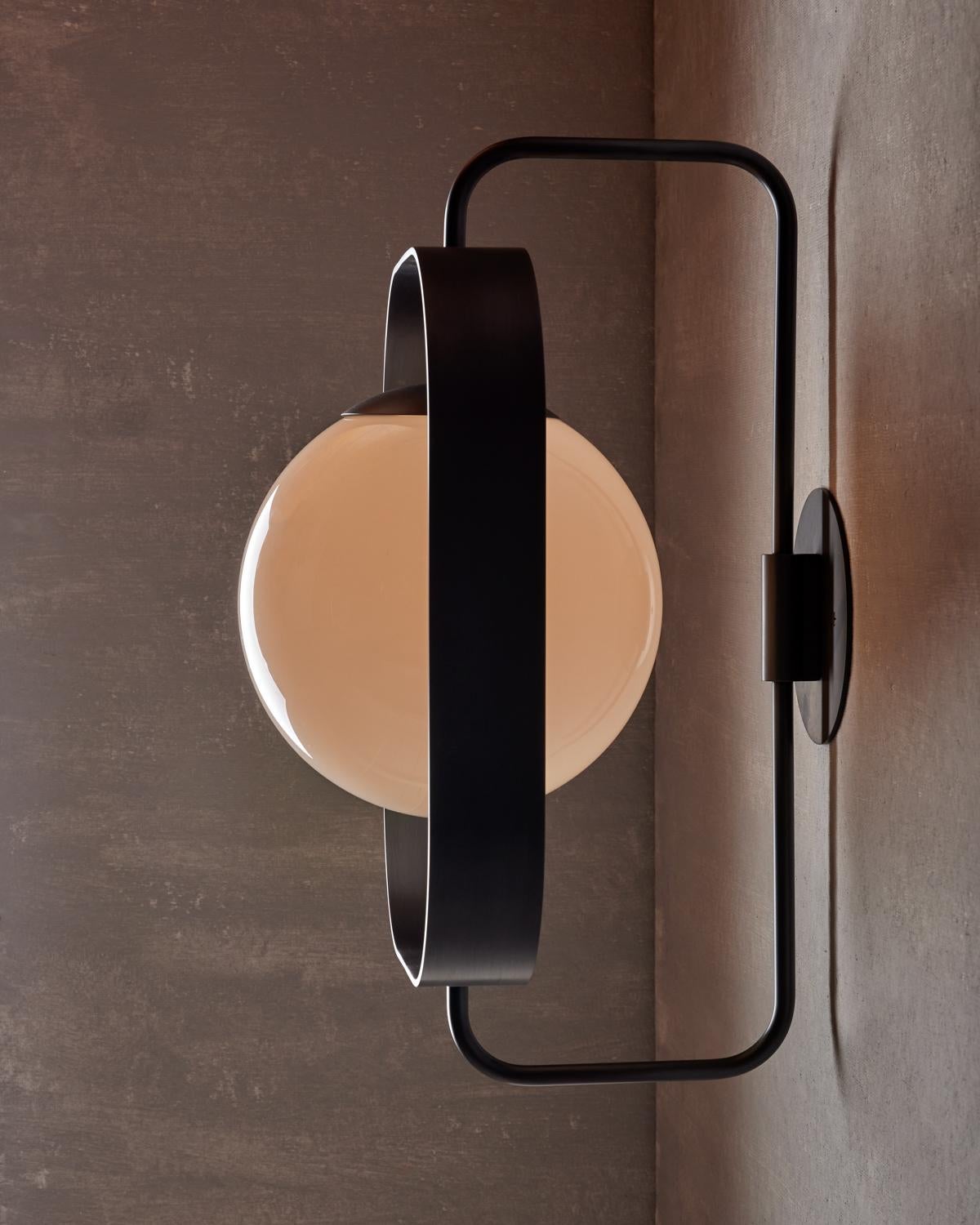 Hand-Crafted Olivia Sconce - Oil Rubbed Brass - Milk Glass For Sale