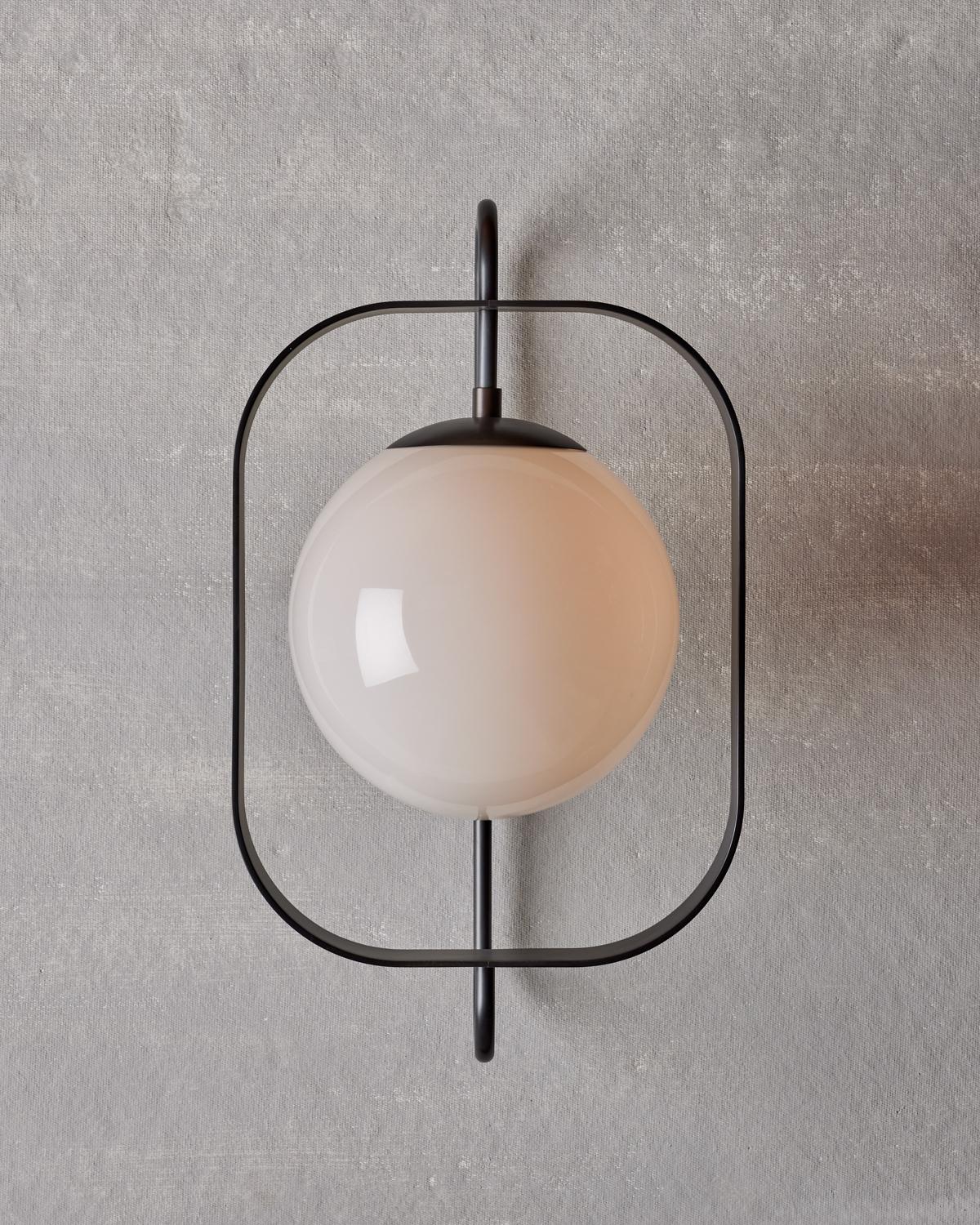 Olivia Sconce - Oil Rubbed Brass - Milk Glass In New Condition For Sale In Philadelphia, PA