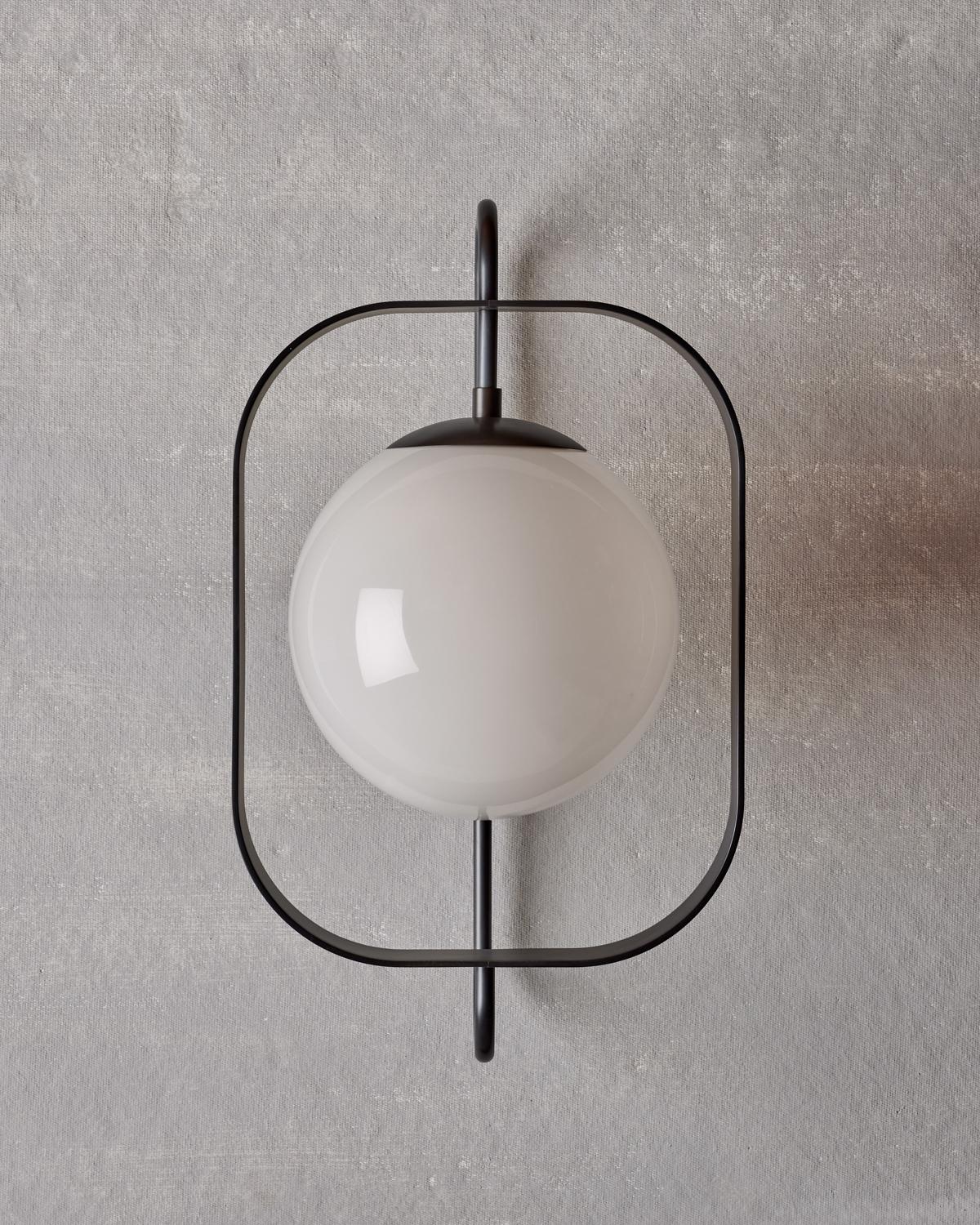 Contemporary Olivia Sconce - Oil Rubbed Brass - Milk Glass For Sale