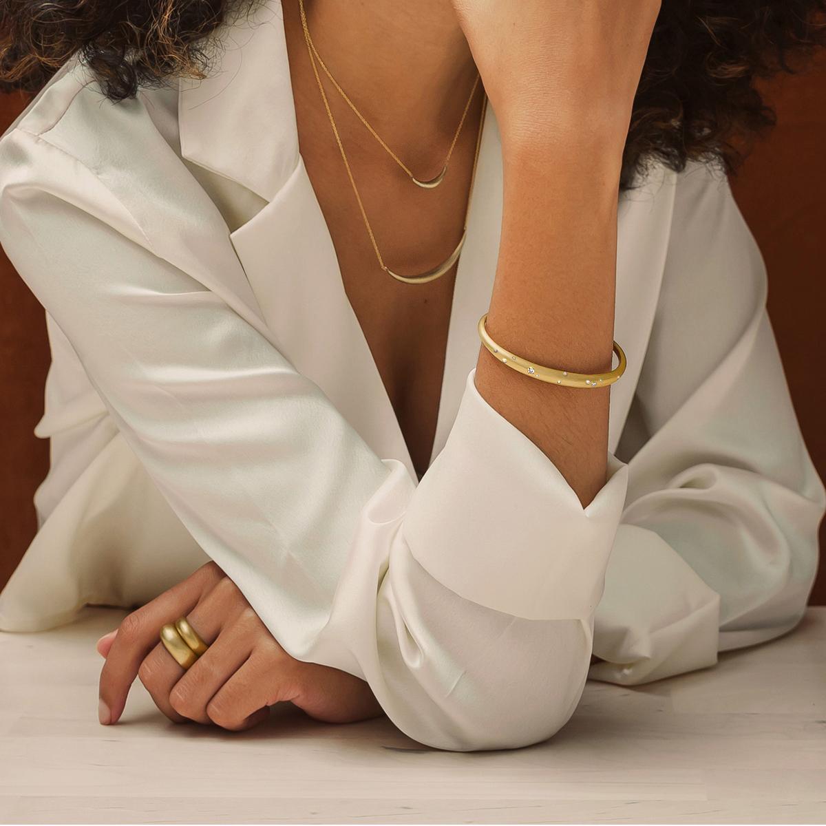 Modern Olivia Shih 14k Liquid Gold Curve Cuff in Small with Diamonds For Sale