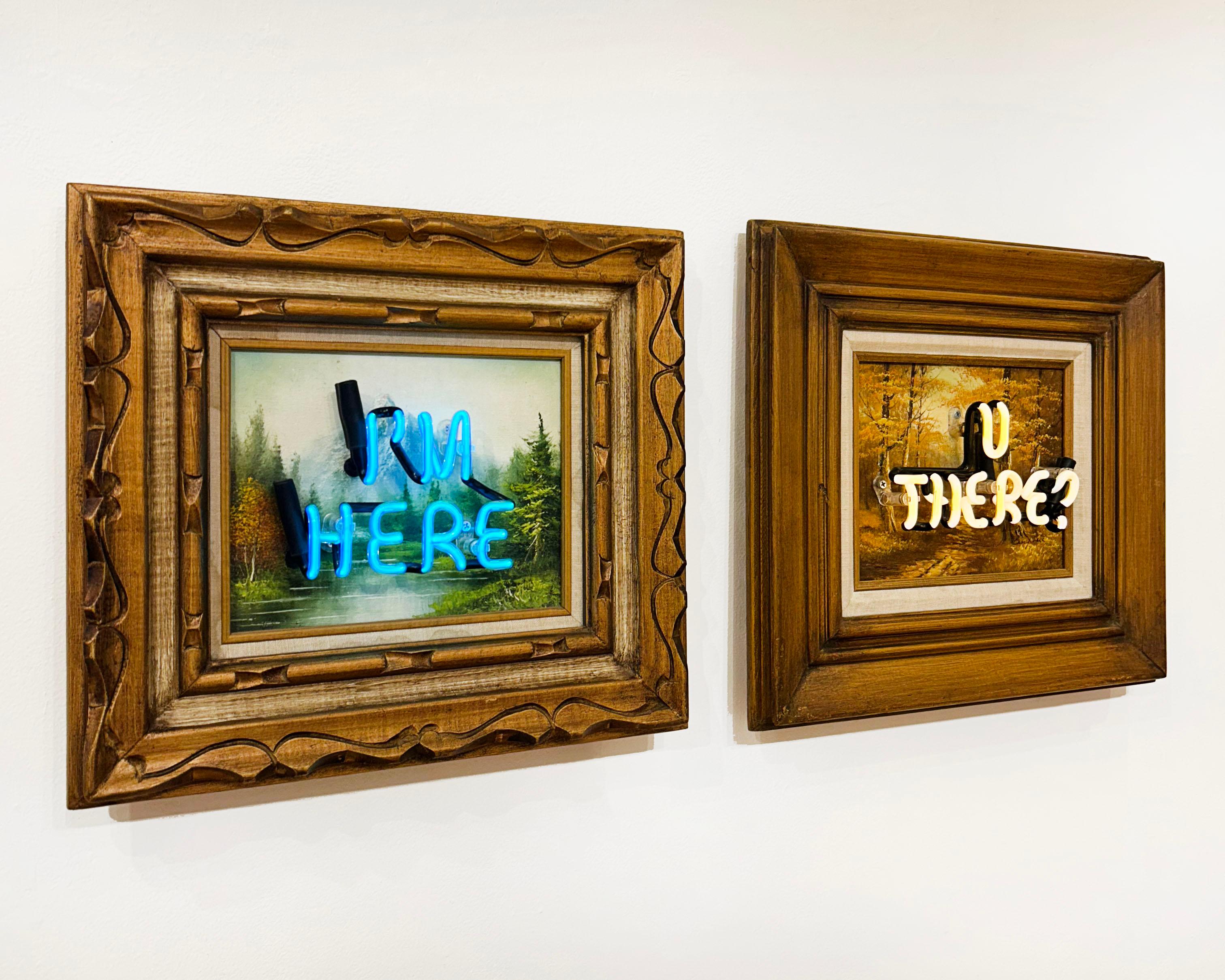 Artiste :  Steele, Olivia
Titre :  Je suis là, tu es là ? (Diptyque)
Date :  2024
Moyen :  Verre néon soufflé et coloré à la main, huile sur toile, cadre en bois
Sans cadre Dimensions :  9,5