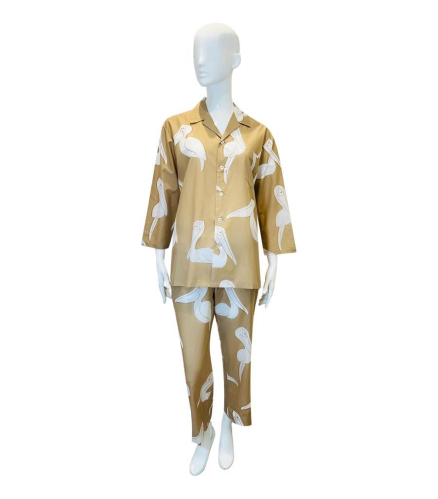 Beige Olivia Von Hale Cotton & Silk Pelican Print Pyjamas For Sale