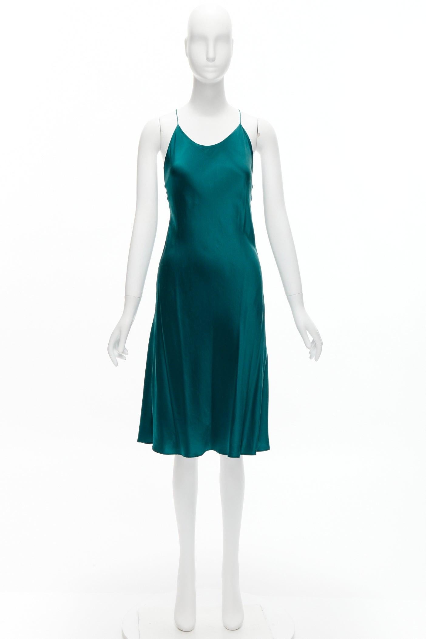OLIVIA VON HALLE 100% silk turquoise green satin strappy slip dress Size 1 XS 5