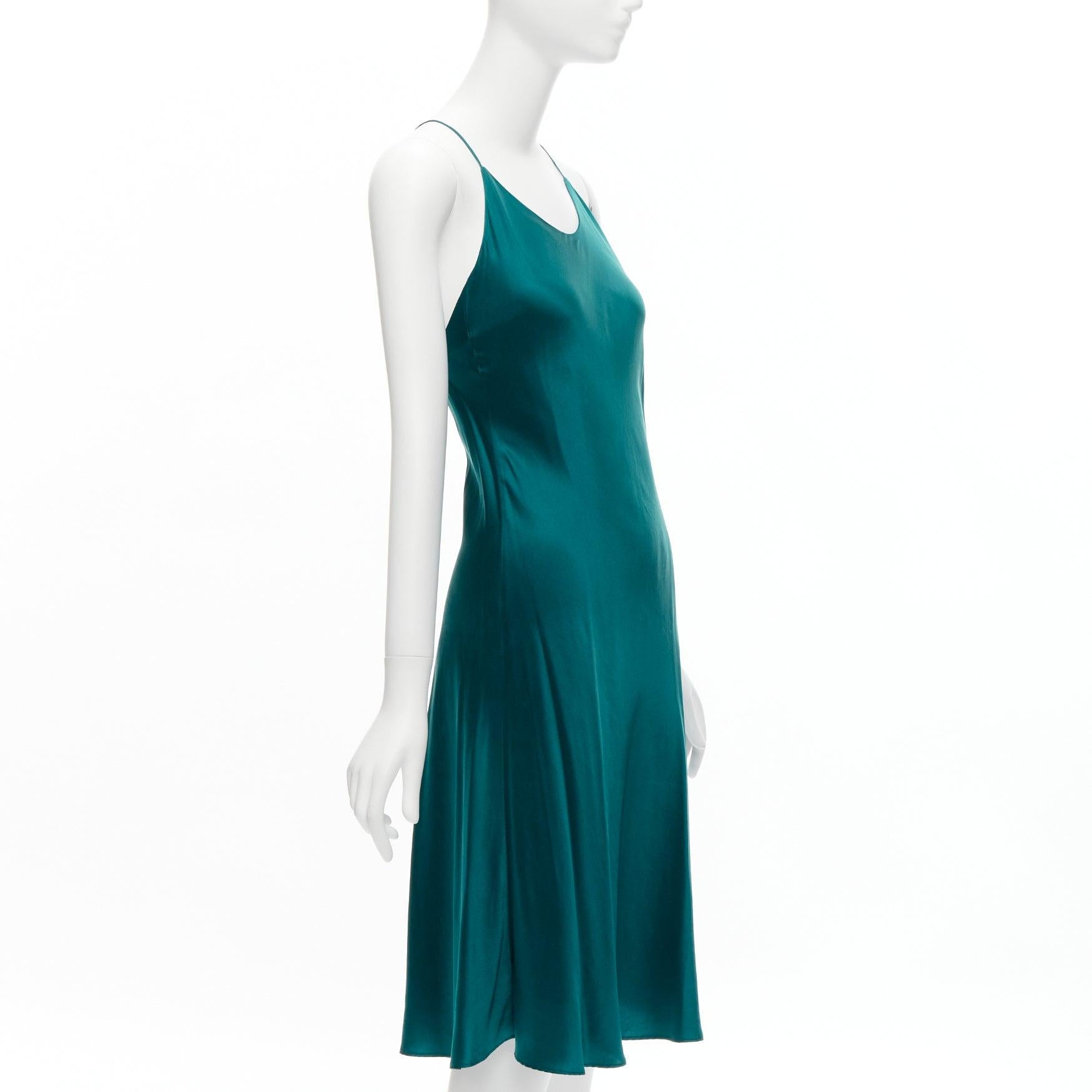 Green OLIVIA VON HALLE 100% silk turquoise green satin strappy slip dress Size 1 XS