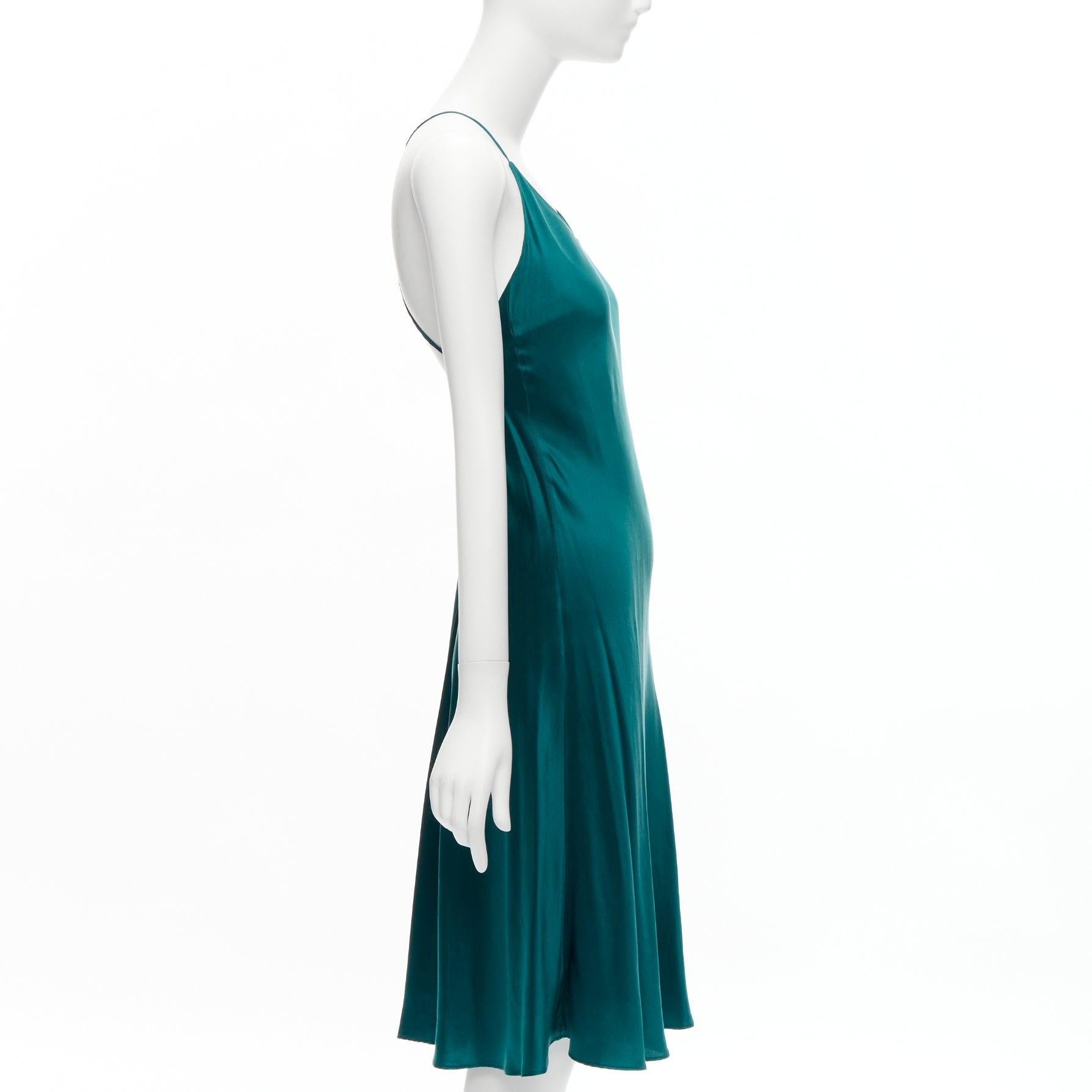 OLIVIA VON HALLE 100% silk turquoise green satin strappy slip dress Size 1 XS In Good Condition In Hong Kong, NT