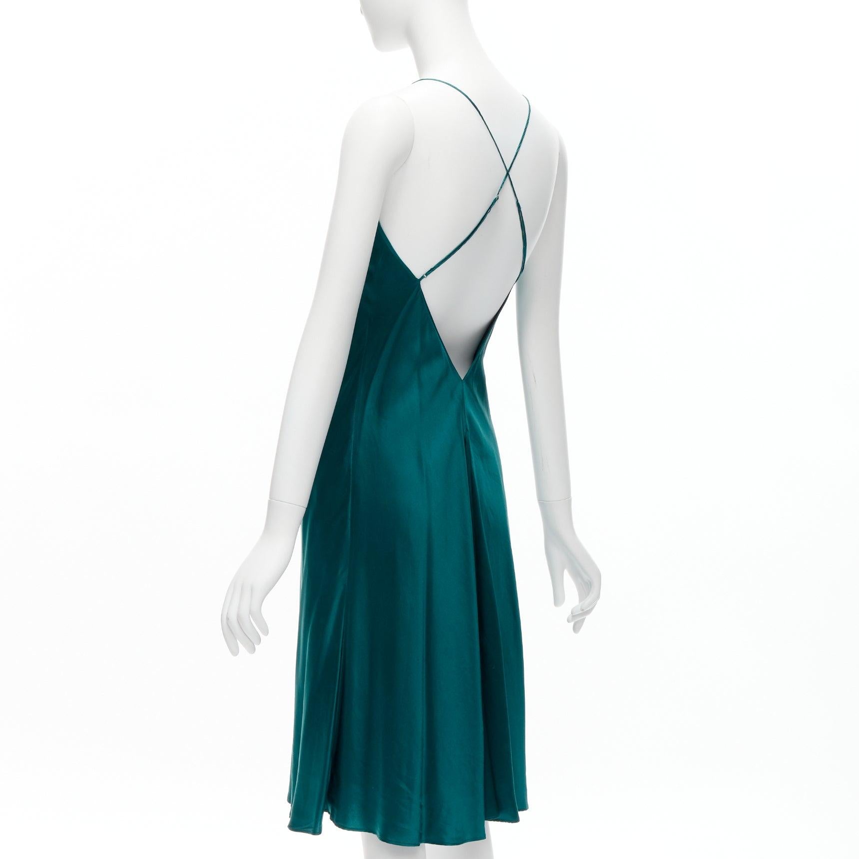 Green OLIVIA VON HALLE 100% silk turquoise green satin strappy slip dress Size 1 XS For Sale